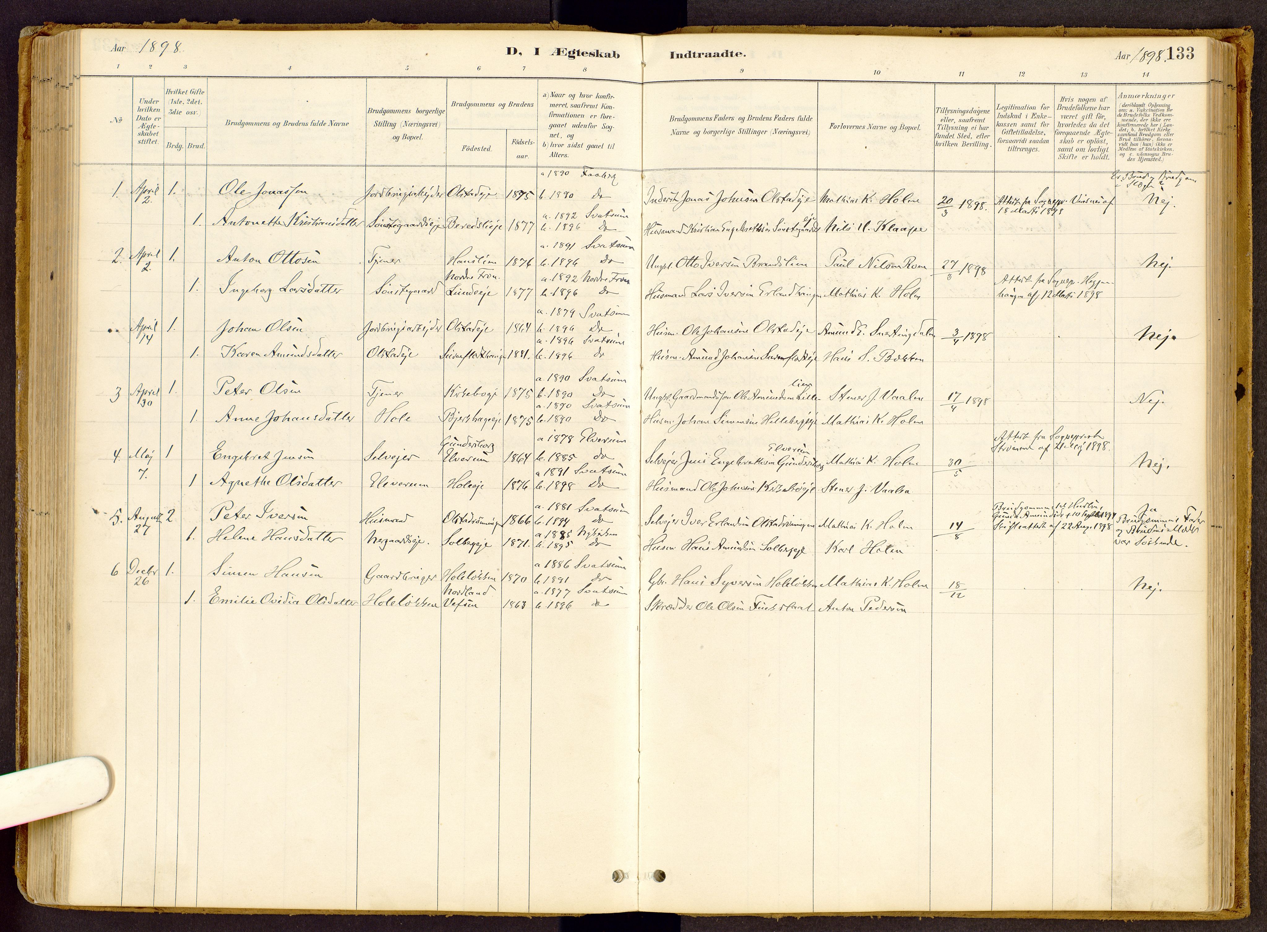 Vestre Gausdal prestekontor, SAH/PREST-094/H/Ha/Haa/L0002: Parish register (official) no. 2, 1887-1918, p. 133