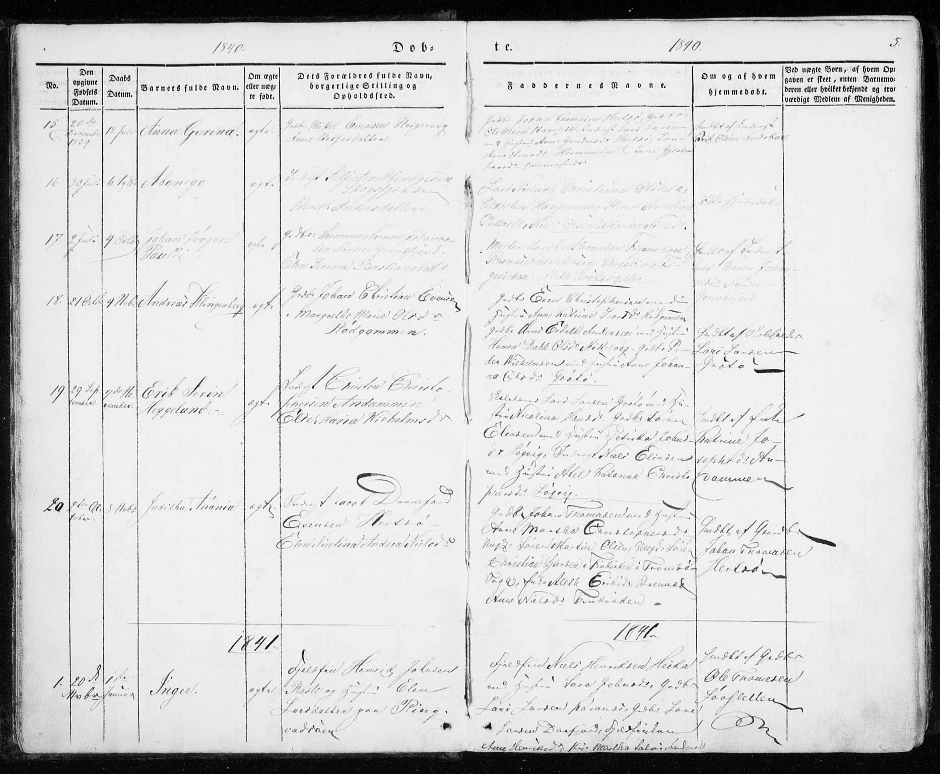 Karlsøy sokneprestembete, SATØ/S-1299/H/Ha/Haa/L0009kirke: Parish register (official) no. 9, 1838-1867, p. 5