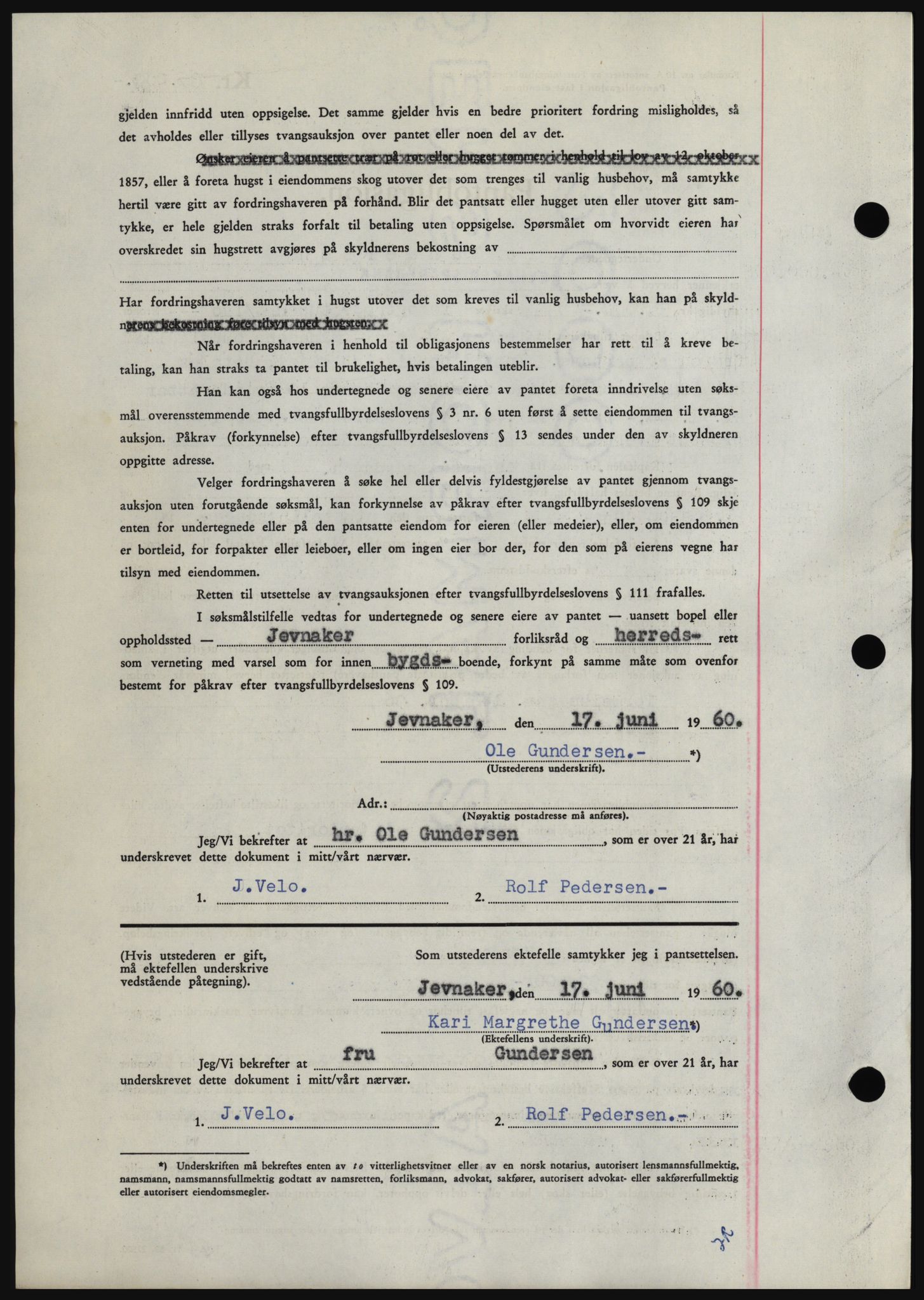 Hadeland og Land tingrett, SAH/TING-010/H/Hb/Hbc/L0043: Mortgage book no. B43, 1960-1960, Diary no: : 2390/1960