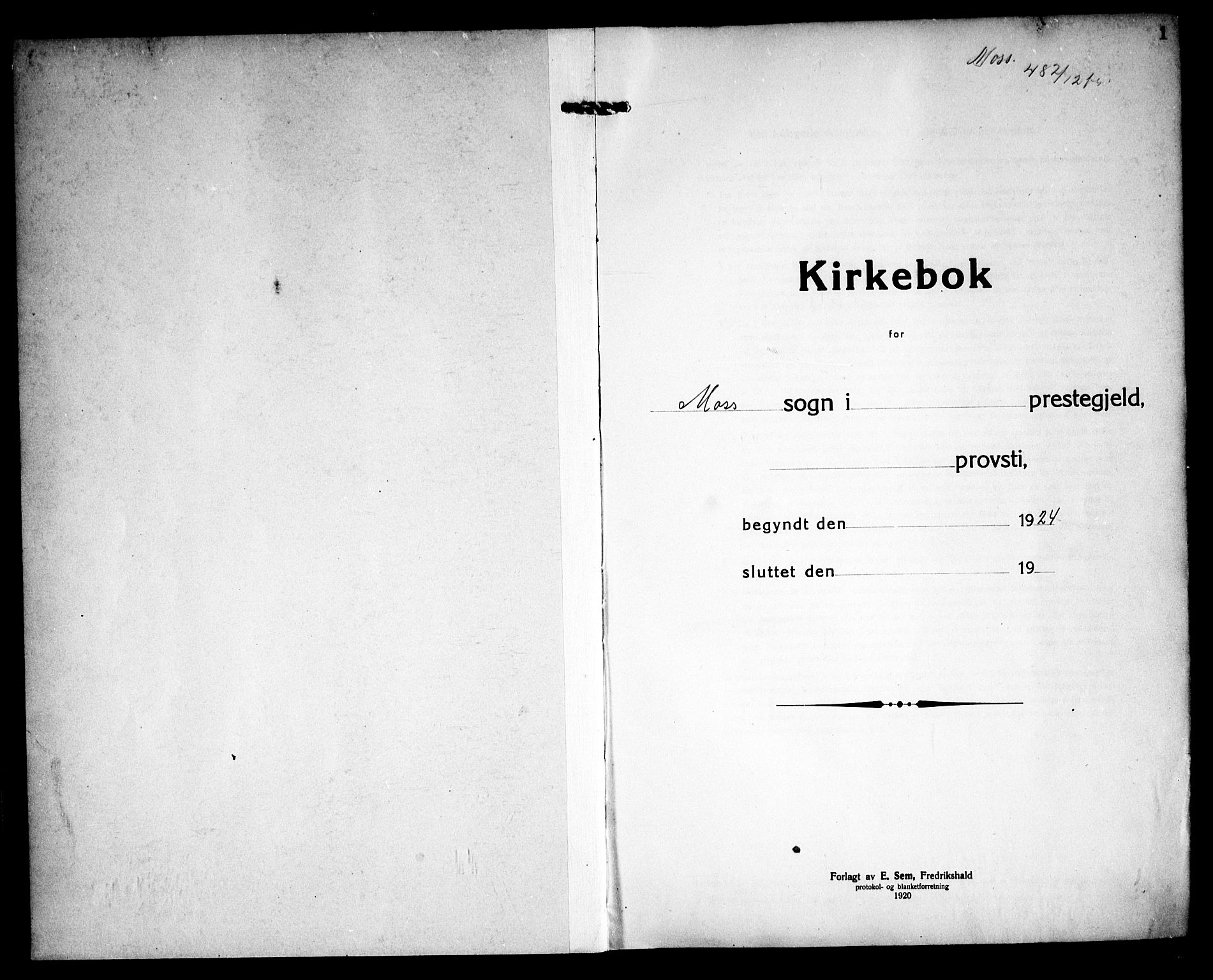Moss prestekontor Kirkebøker, SAO/A-2003/G/Ga/L0009: Parish register (copy) no. I 9, 1924-1937, p. 1