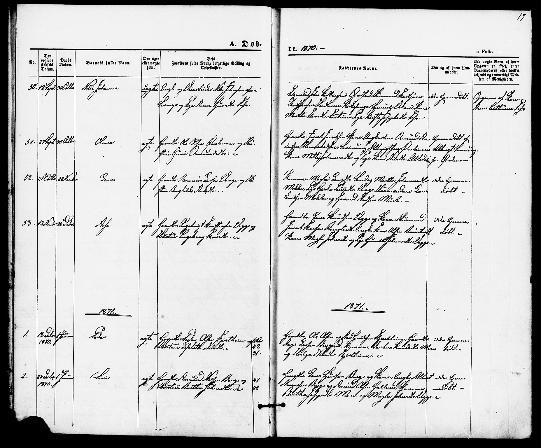 Suldal sokneprestkontor, SAST/A-101845/01/IV/L0010: Parish register (official) no. A 10, 1869-1878, p. 17