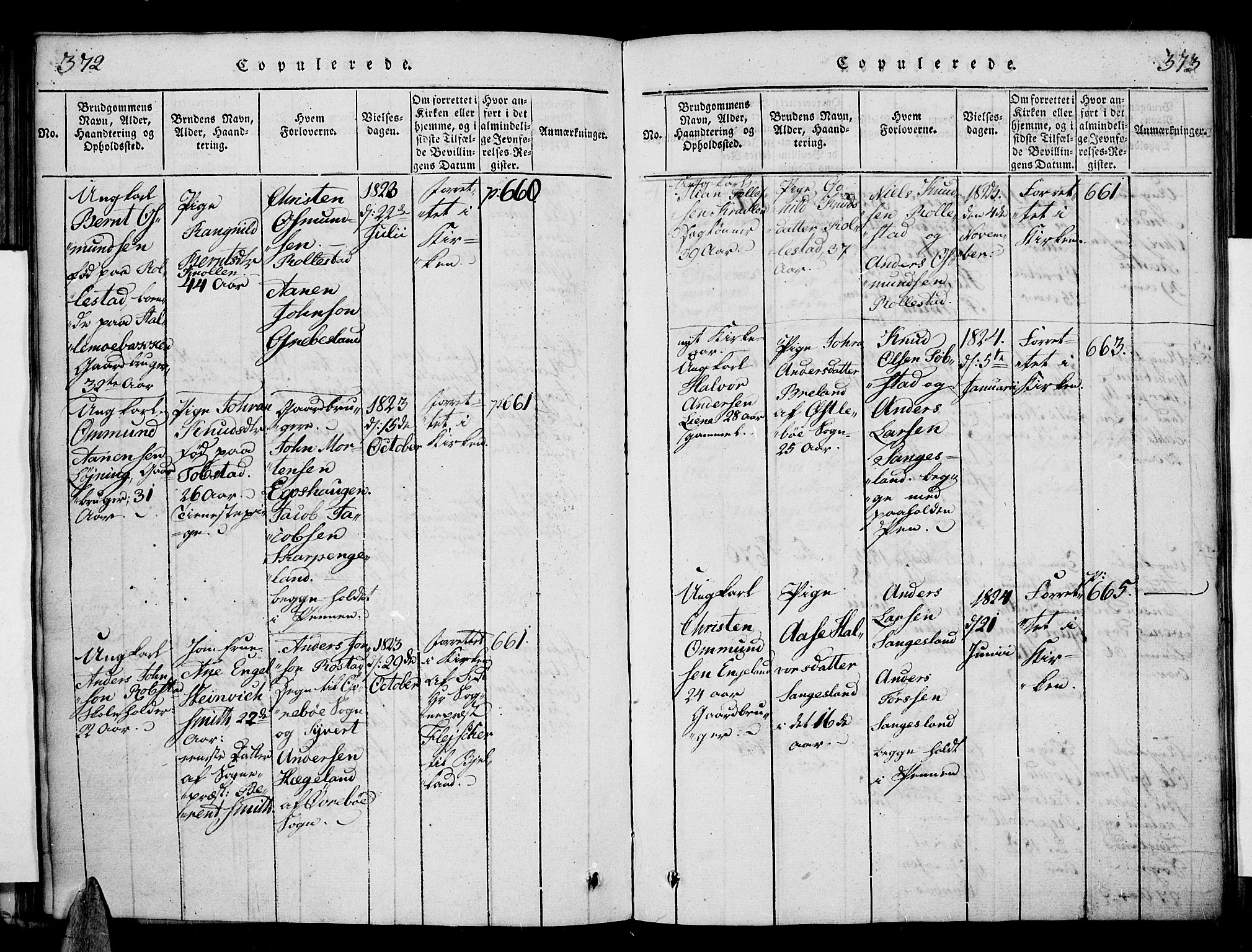 Vennesla sokneprestkontor, AV/SAK-1111-0045/Fa/Fac/L0003: Parish register (official) no. A 3, 1820-1834, p. 372-373