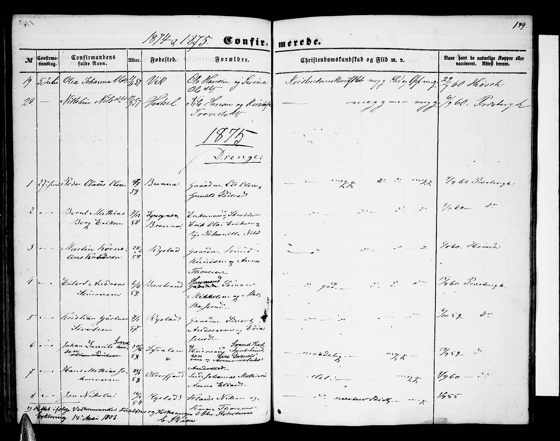 Ministerialprotokoller, klokkerbøker og fødselsregistre - Nordland, AV/SAT-A-1459/876/L1102: Parish register (copy) no. 876C01, 1852-1886, p. 149