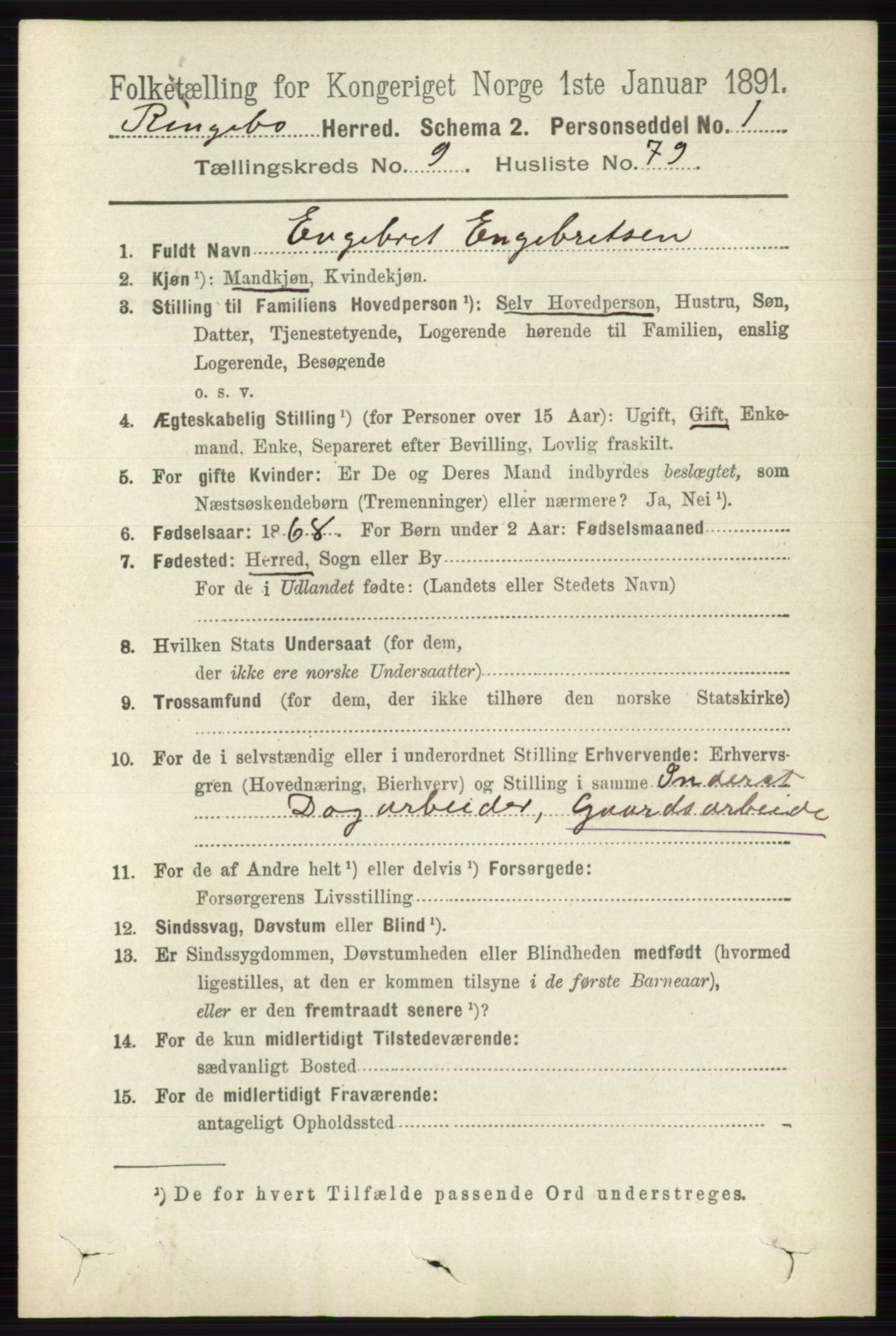 RA, 1891 census for 0520 Ringebu, 1891, p. 4726