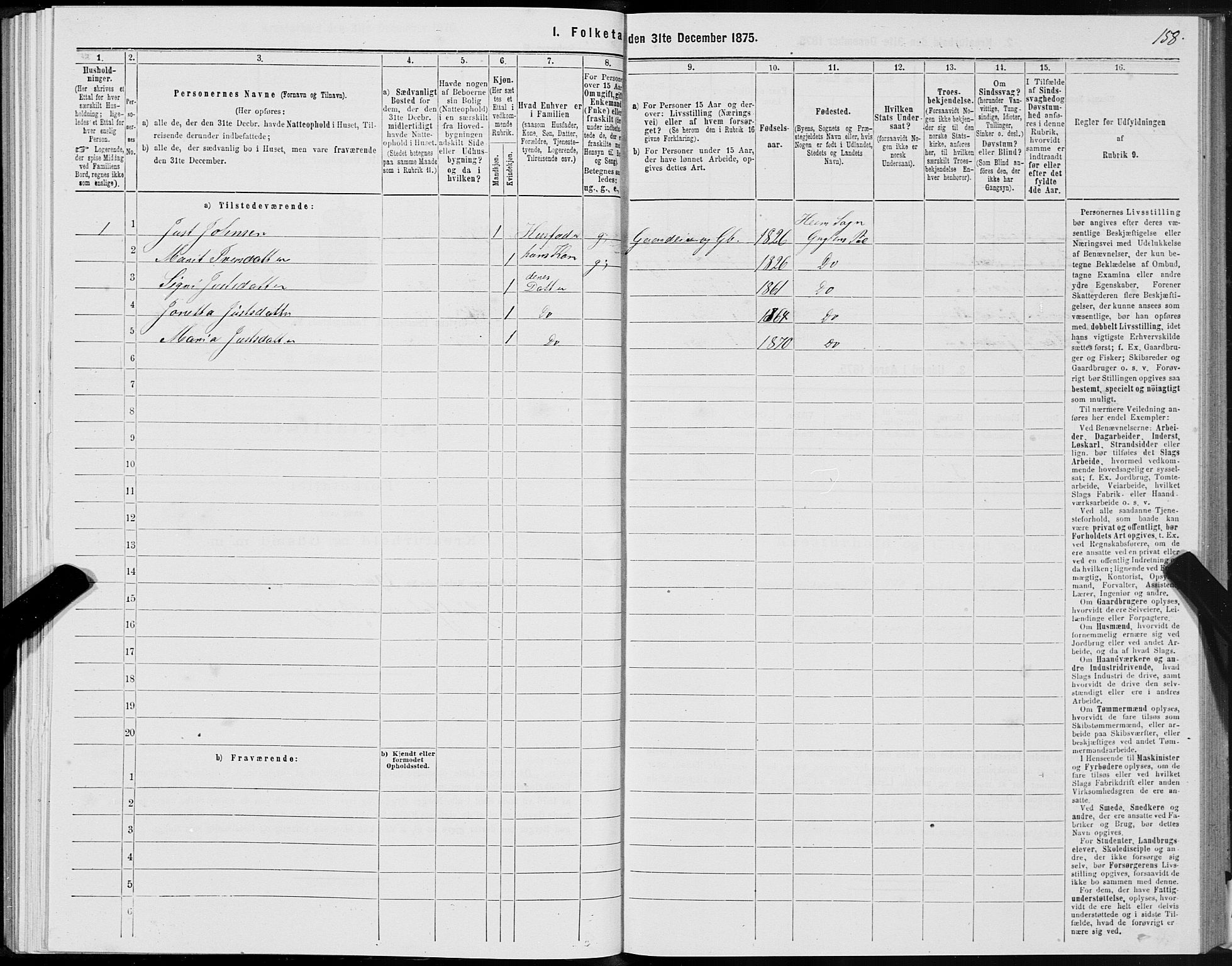 SAT, 1875 census for 1539P Grytten, 1875, p. 3158