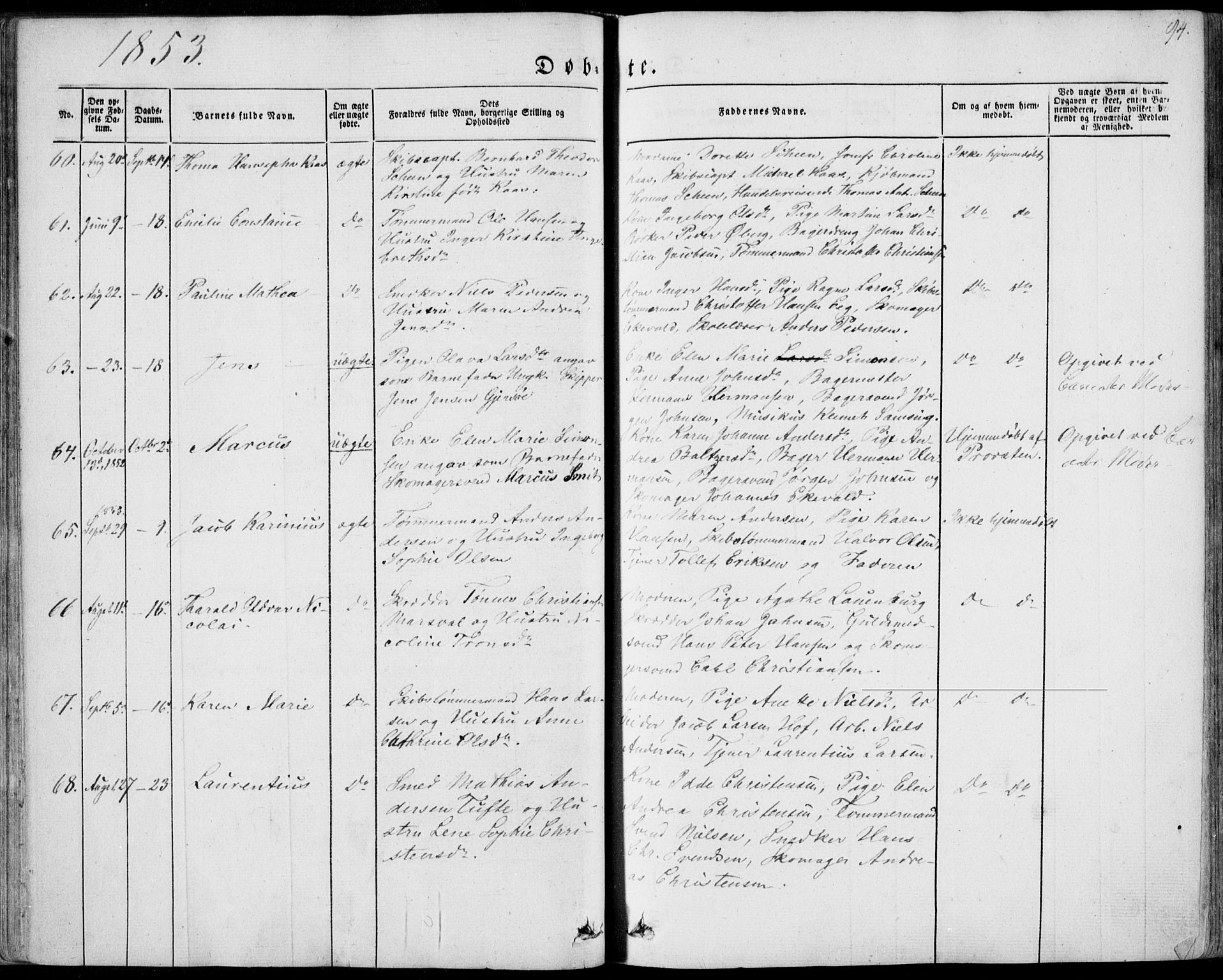 Tønsberg kirkebøker, AV/SAKO-A-330/F/Fa/L0007: Parish register (official) no. I 7, 1845-1854, p. 94