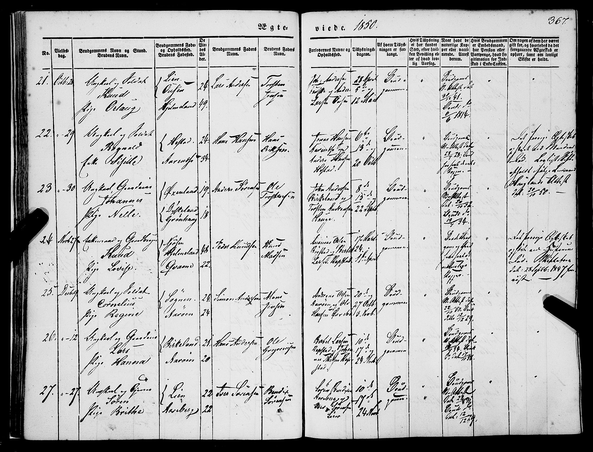 Gaular sokneprestembete, AV/SAB-A-80001/H/Haa: Parish register (official) no. A 4II, 1841-1859, p. 367