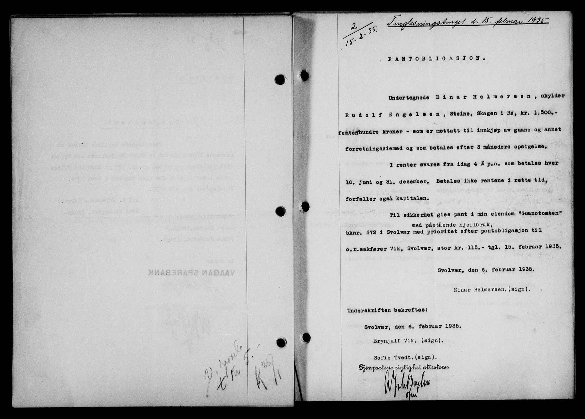 Lofoten sorenskriveri, SAT/A-0017/1/2/2C/L0031b: Mortgage book no. 31b, 1935-1935, Deed date: 15.02.1935