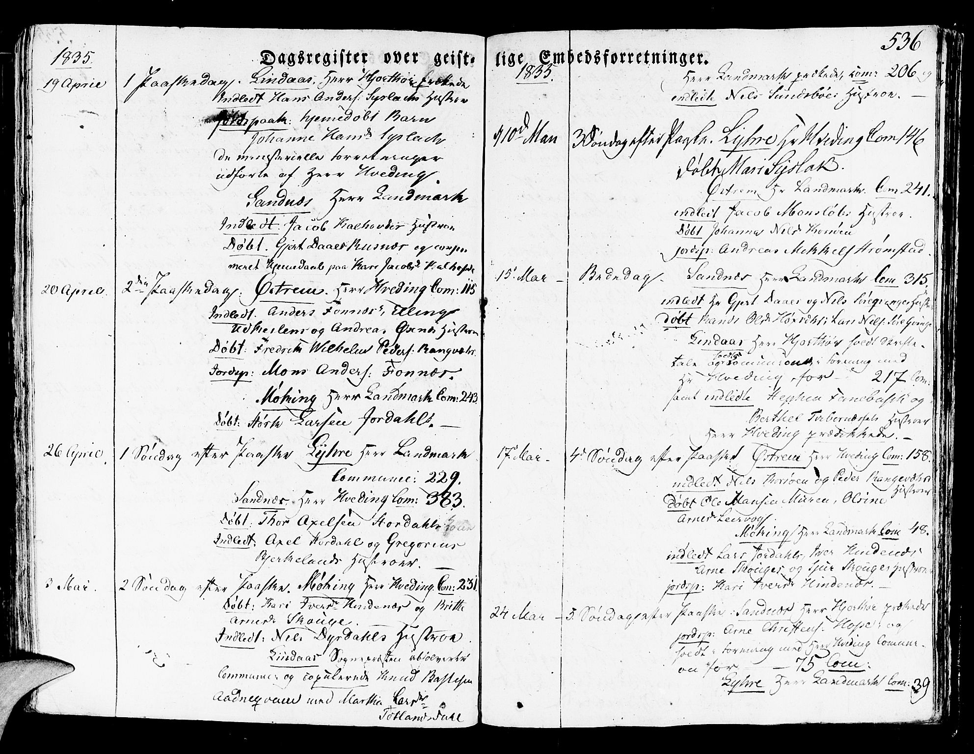 Lindås Sokneprestembete, SAB/A-76701/H/Haa: Parish register (official) no. A 8, 1823-1836, p. 536