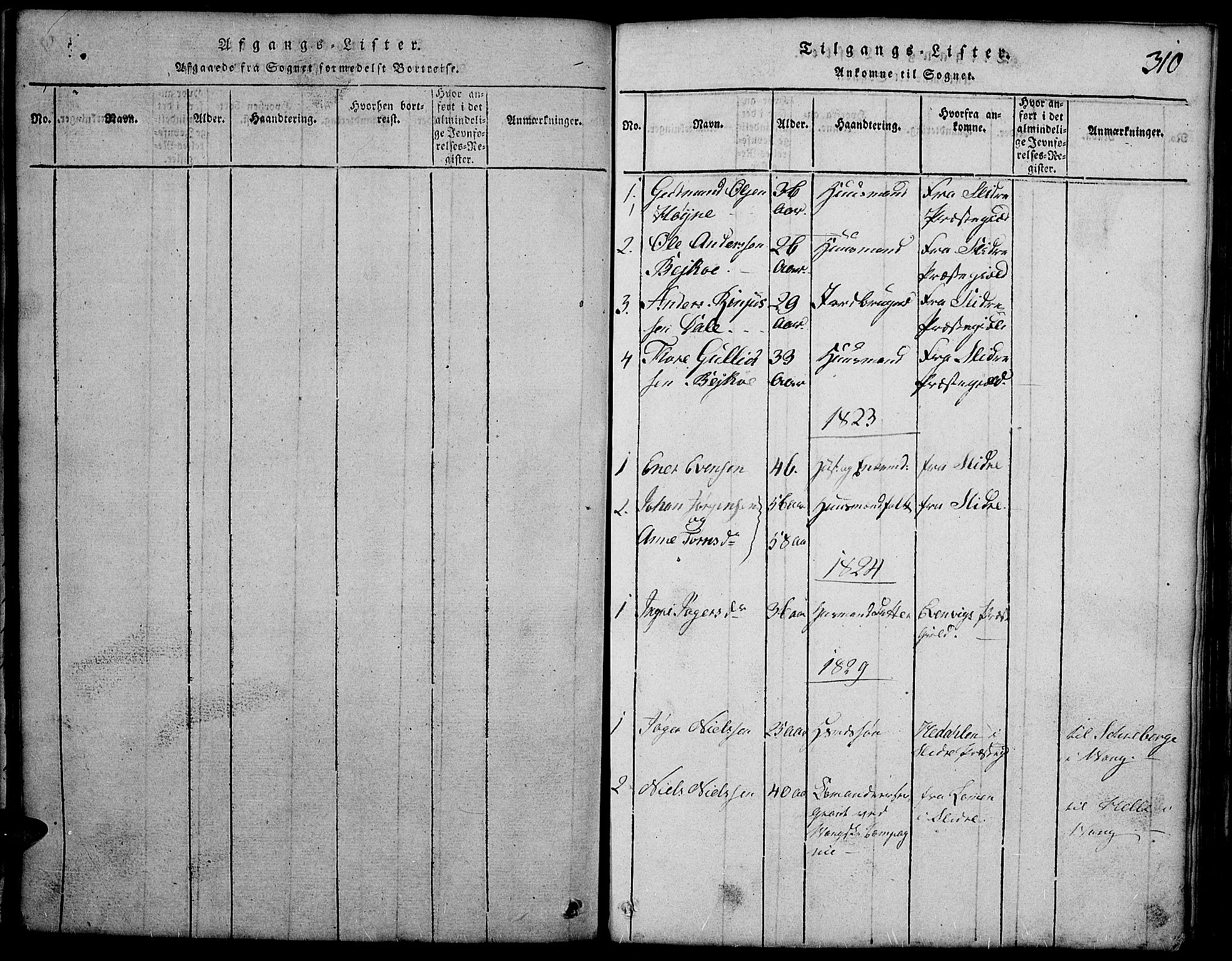 Vang prestekontor, Valdres, SAH/PREST-140/H/Hb/L0002: Parish register (copy) no. 2, 1814-1889, p. 310