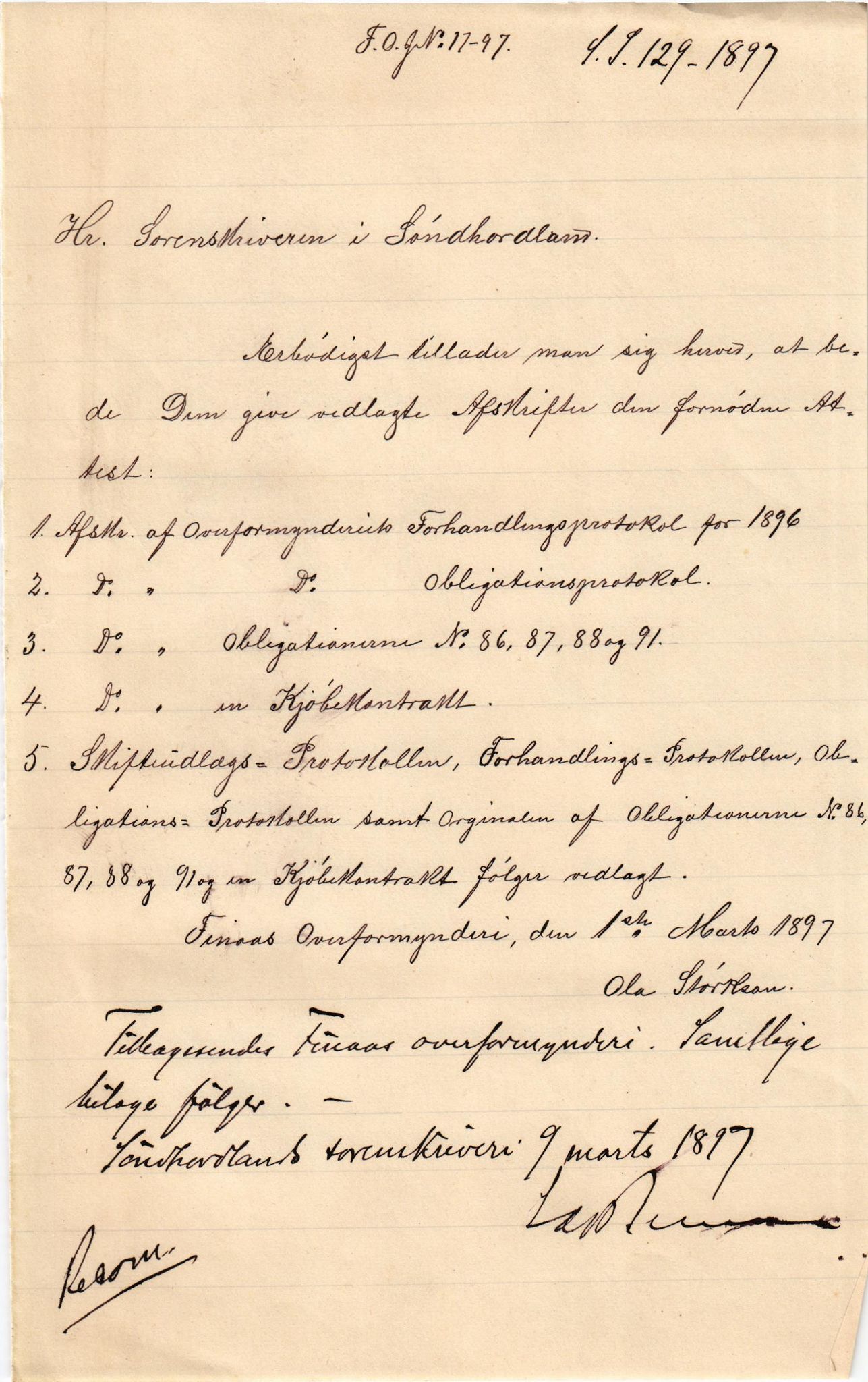 Finnaas kommune. Overformynderiet, IKAH/1218a-812/D/Da/Daa/L0002/0001: Kronologisk ordna korrespondanse / Kronologisk ordna korrespondanse, 1896-1900, p. 43