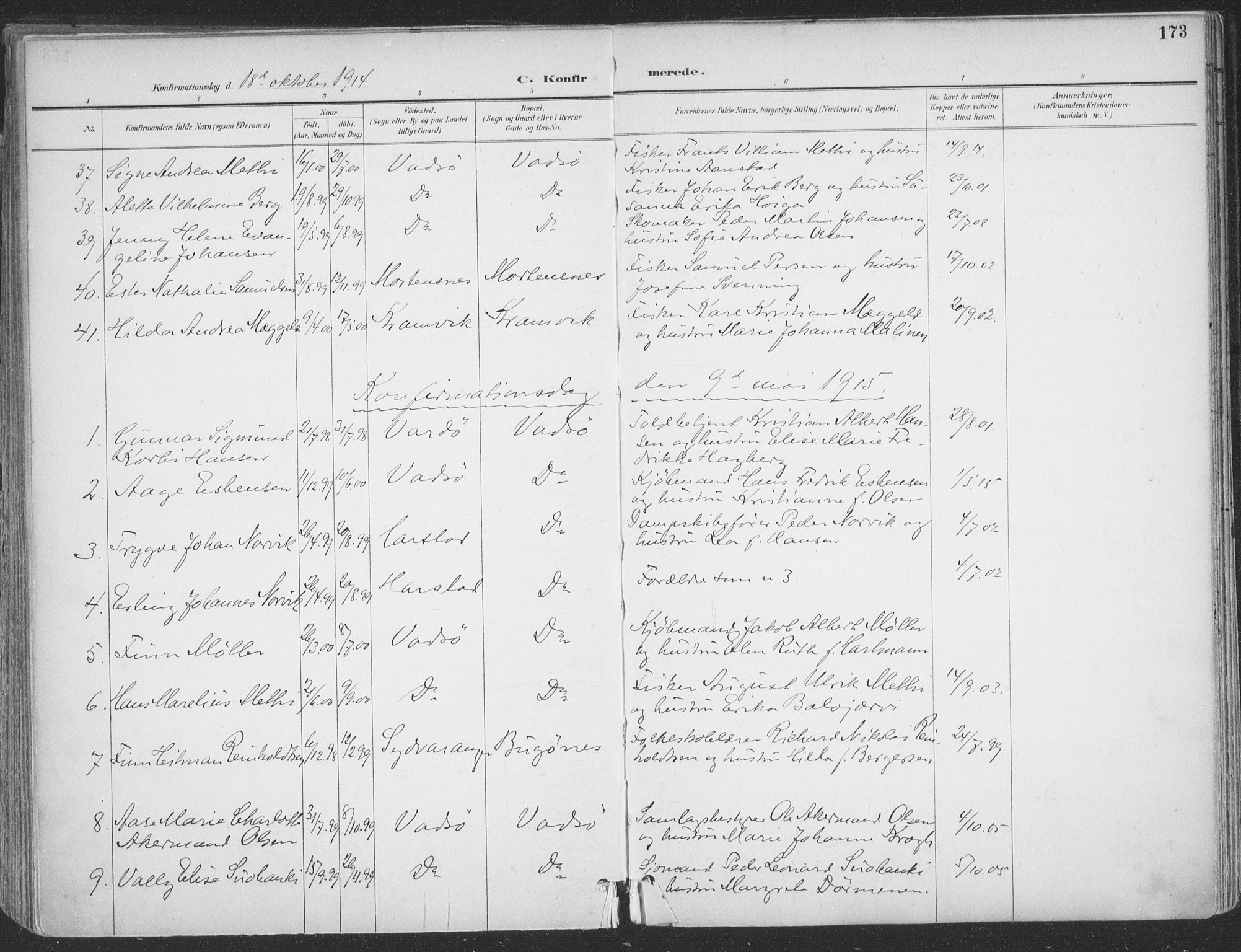 Vadsø sokneprestkontor, SATØ/S-1325/H/Ha/L0007kirke: Parish register (official) no. 7, 1896-1916, p. 173