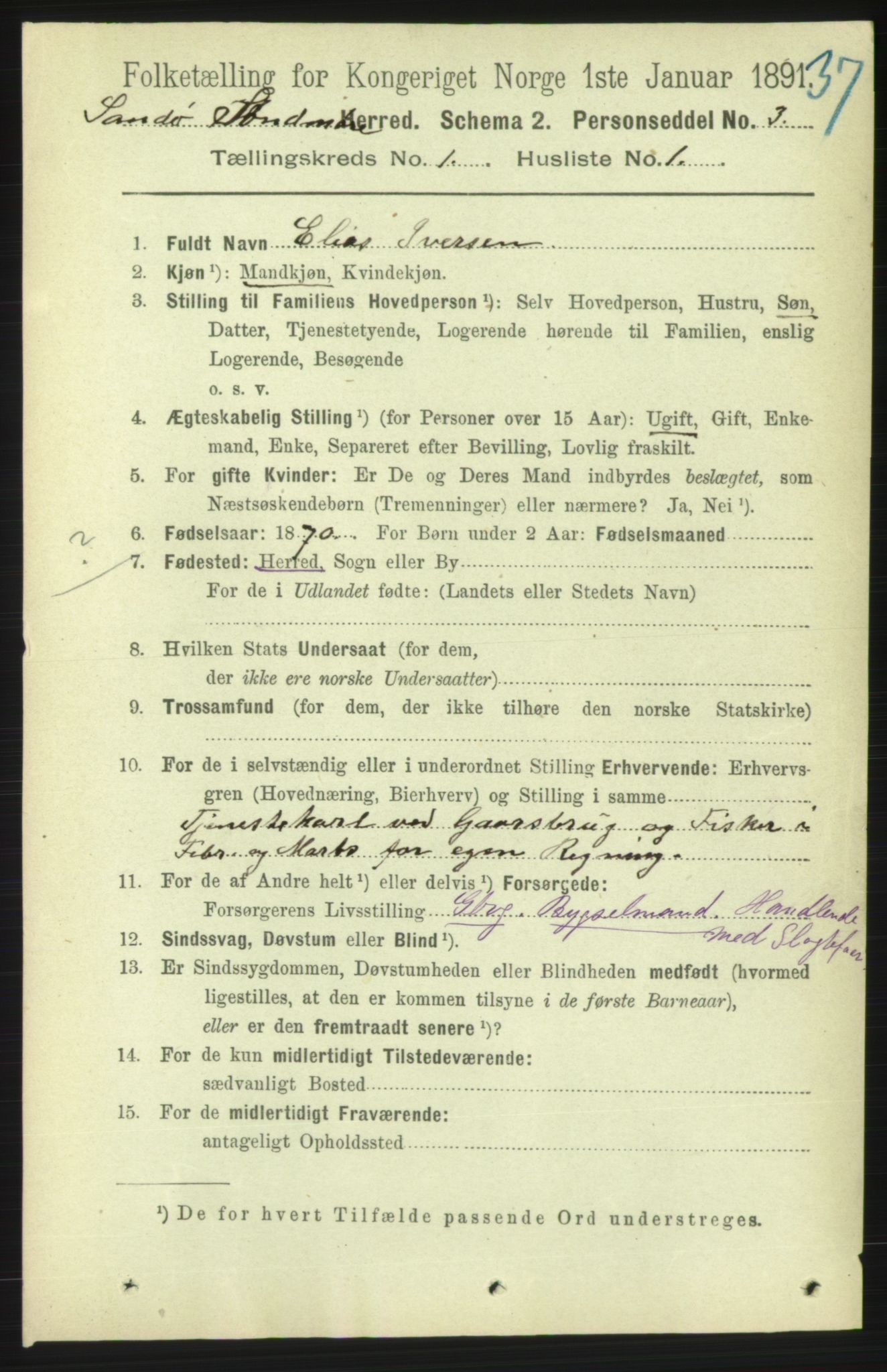 RA, 1891 census for 1514 Sande, 1891, p. 57