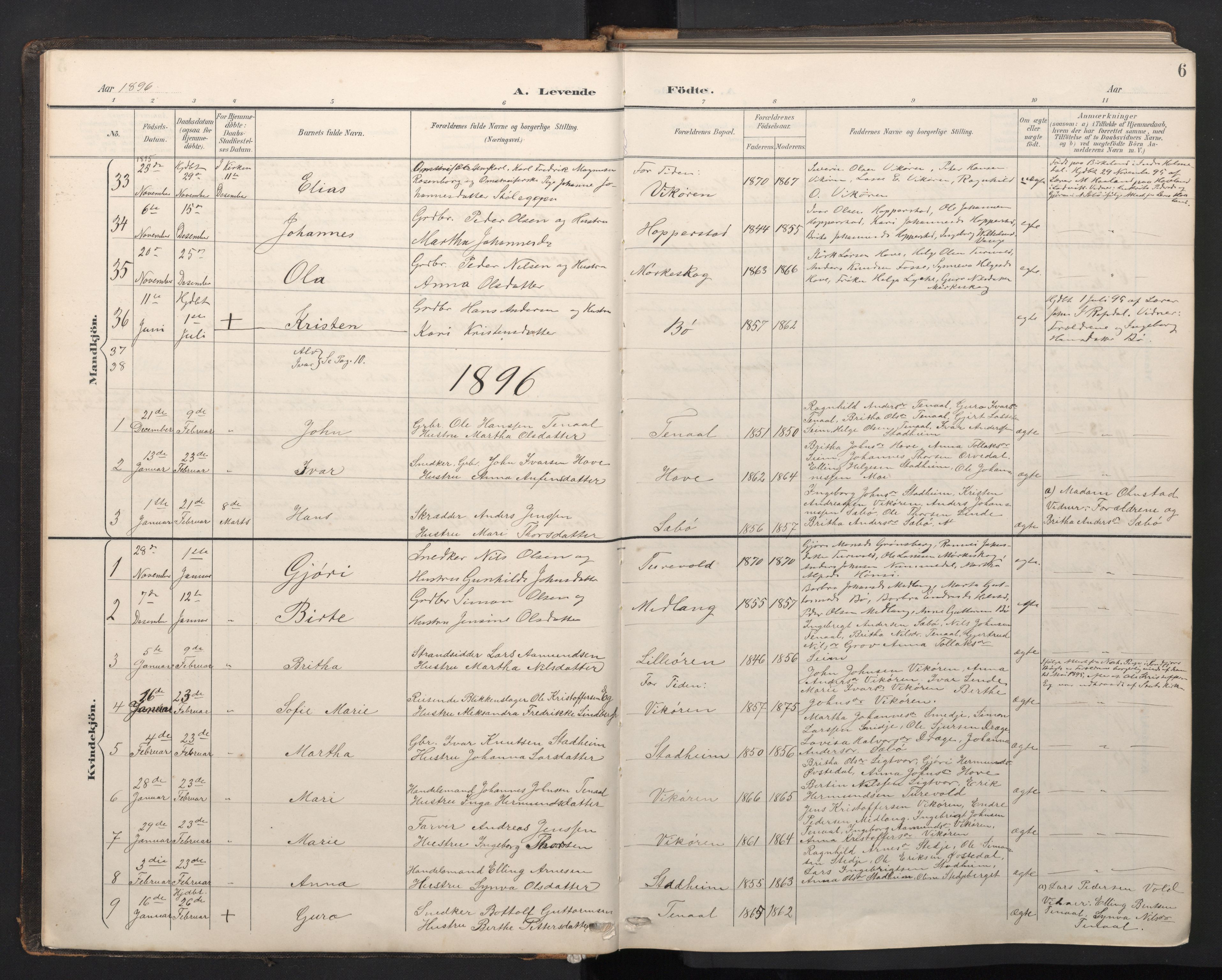 Vik sokneprestembete, AV/SAB-A-81501/H/Hab/Haba/L0004: Parish register (copy) no. A 4, 1895-1914, p. 5b-6a