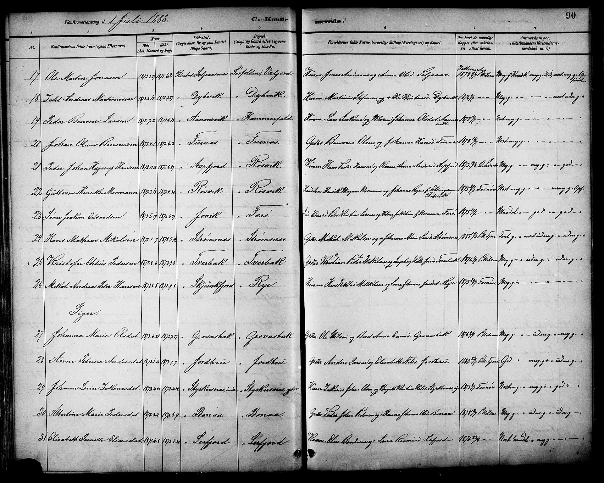 Ministerialprotokoller, klokkerbøker og fødselsregistre - Nordland, AV/SAT-A-1459/854/L0777: Parish register (official) no. 854A01 /1, 1883-1891, p. 90