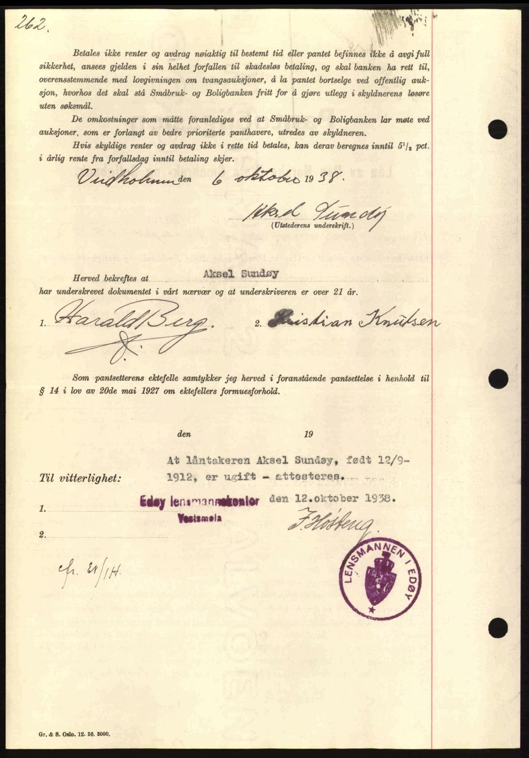 Nordmøre sorenskriveri, AV/SAT-A-4132/1/2/2Ca: Mortgage book no. B84, 1938-1939, Diary no: : 2698/1938