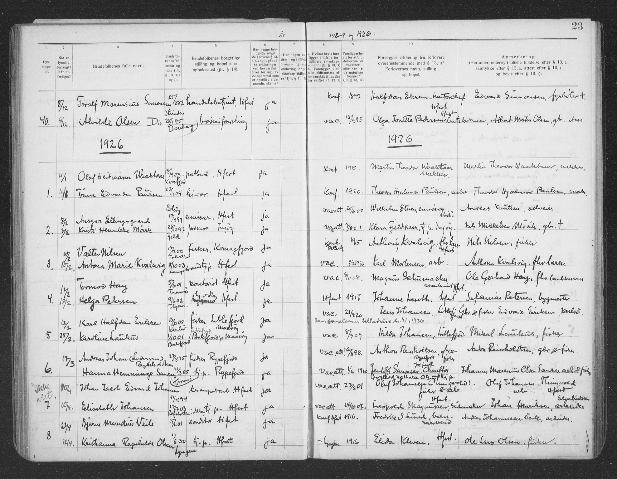 Hammerfest sokneprestkontor, SATØ/S-1347/I/Ib/L0073: Banns register no. 73, 1921-1939, p. 23