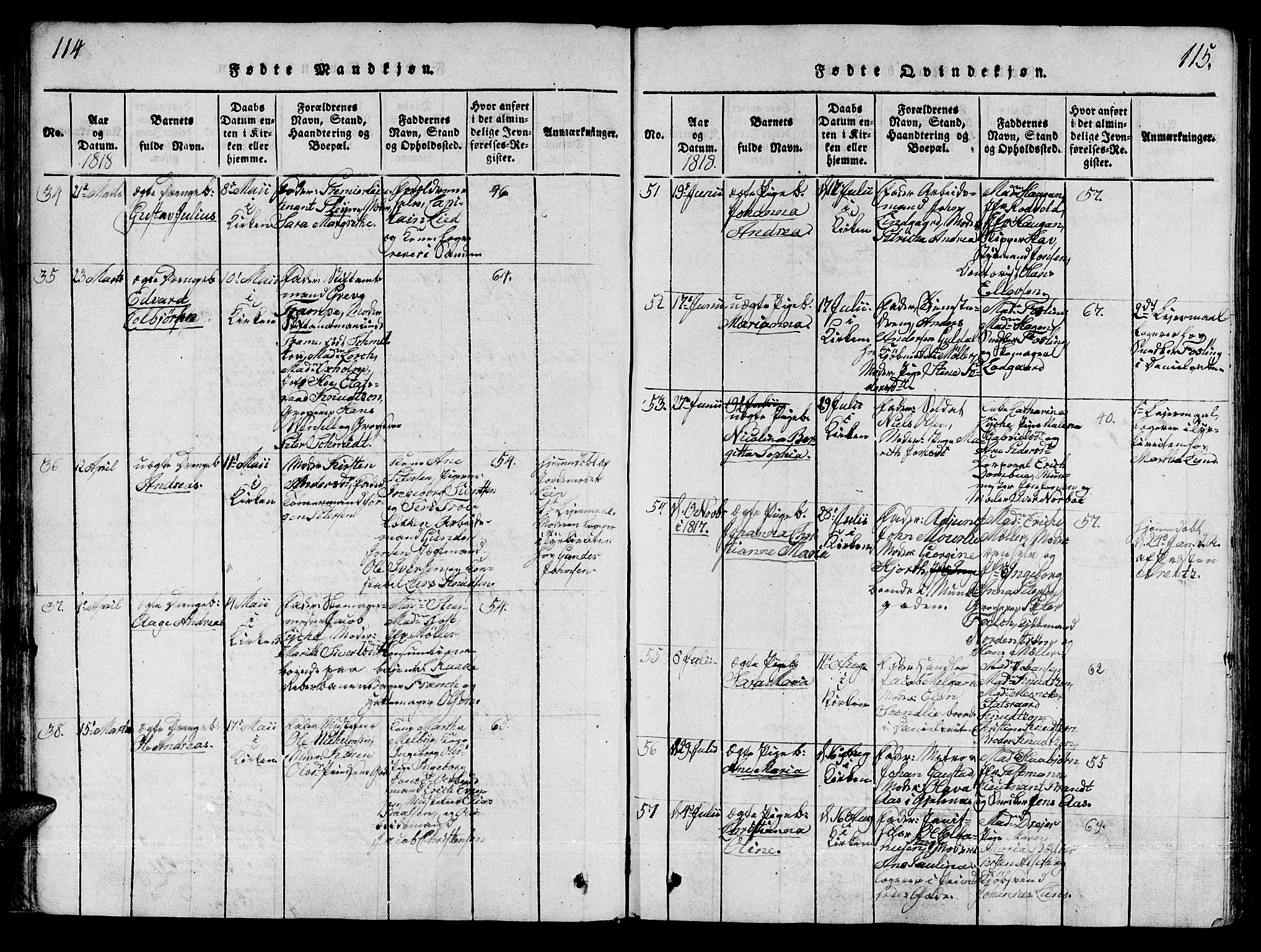 Ministerialprotokoller, klokkerbøker og fødselsregistre - Sør-Trøndelag, SAT/A-1456/601/L0043: Parish register (official) no. 601A11, 1815-1821, p. 114-115