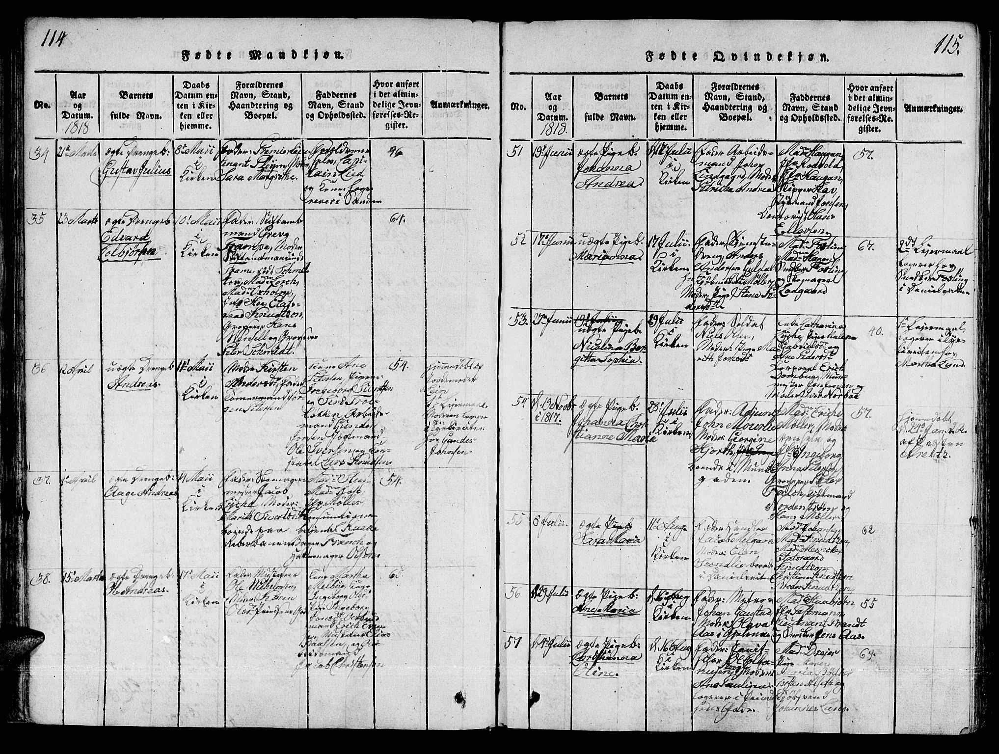 Ministerialprotokoller, klokkerbøker og fødselsregistre - Sør-Trøndelag, AV/SAT-A-1456/601/L0043: Parish register (official) no. 601A11, 1815-1821, p. 114-115