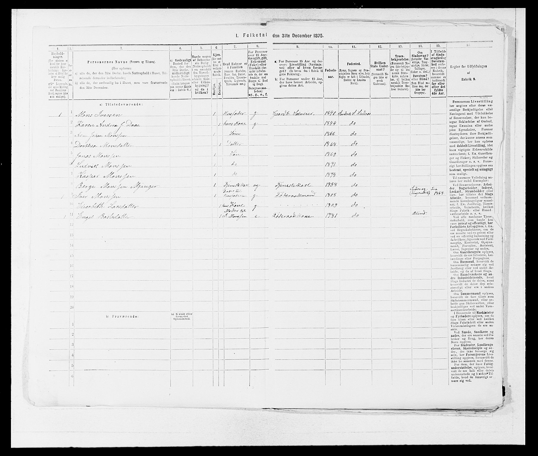 SAB, 1875 census for 1263P Lindås, 1875, p. 542