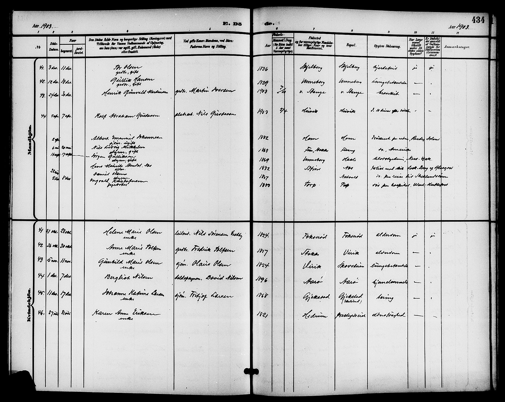Sandar kirkebøker, SAKO/A-243/G/Ga/L0002: Parish register (copy) no. 2, 1900-1915, p. 434