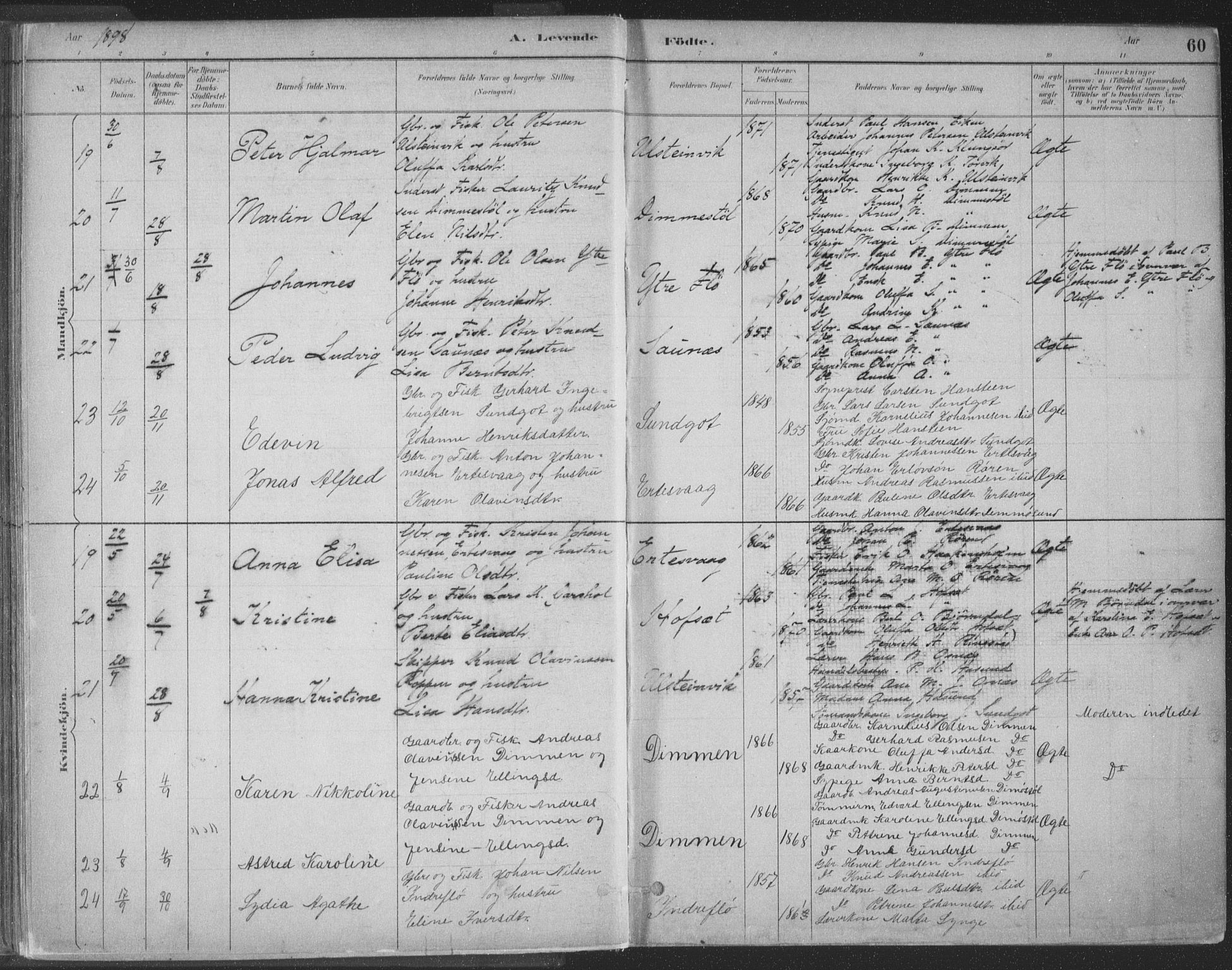 Ministerialprotokoller, klokkerbøker og fødselsregistre - Møre og Romsdal, SAT/A-1454/509/L0106: Parish register (official) no. 509A04, 1883-1922, p. 60