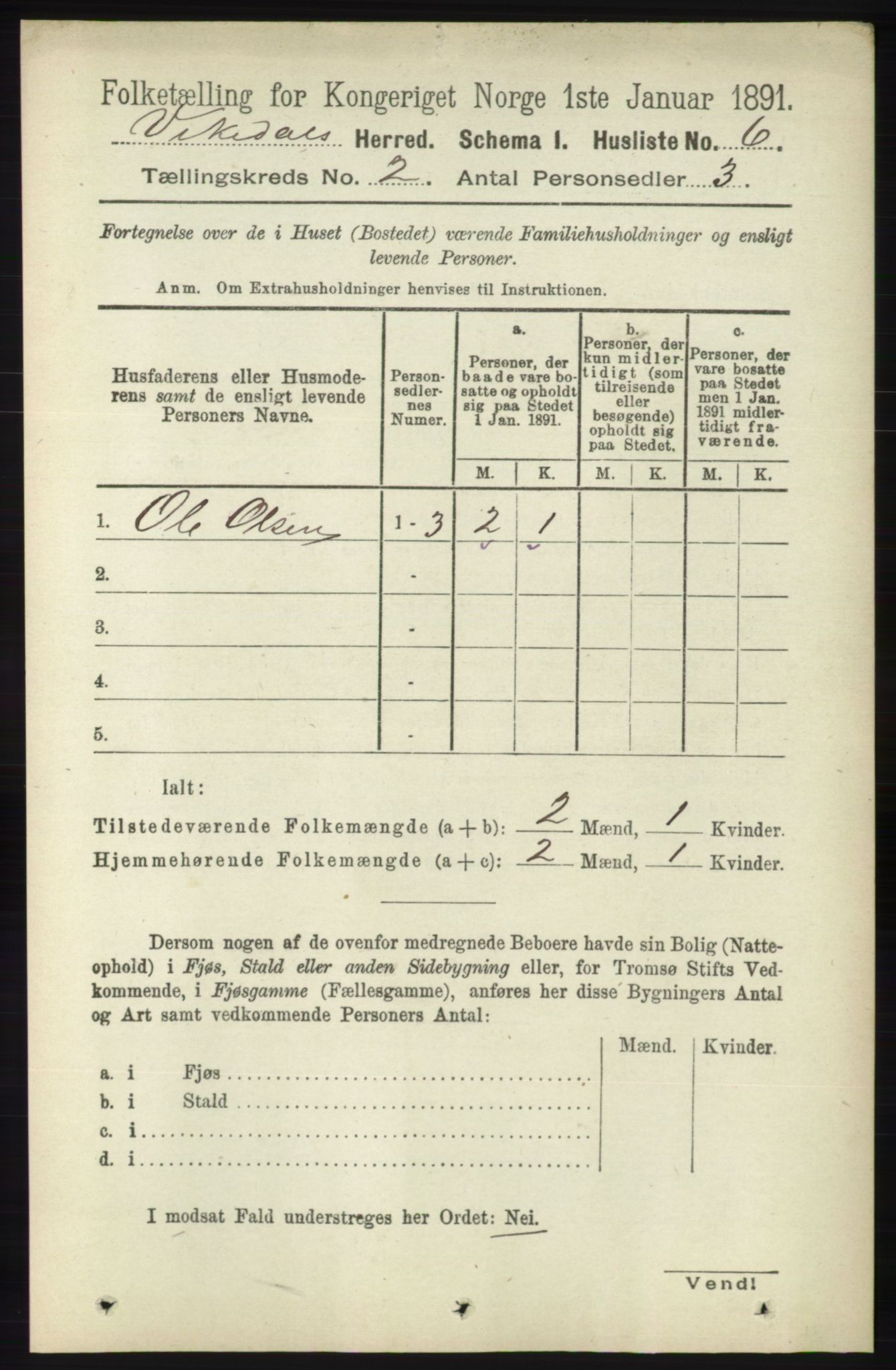 RA, 1891 census for 1157 Vikedal, 1891, p. 200