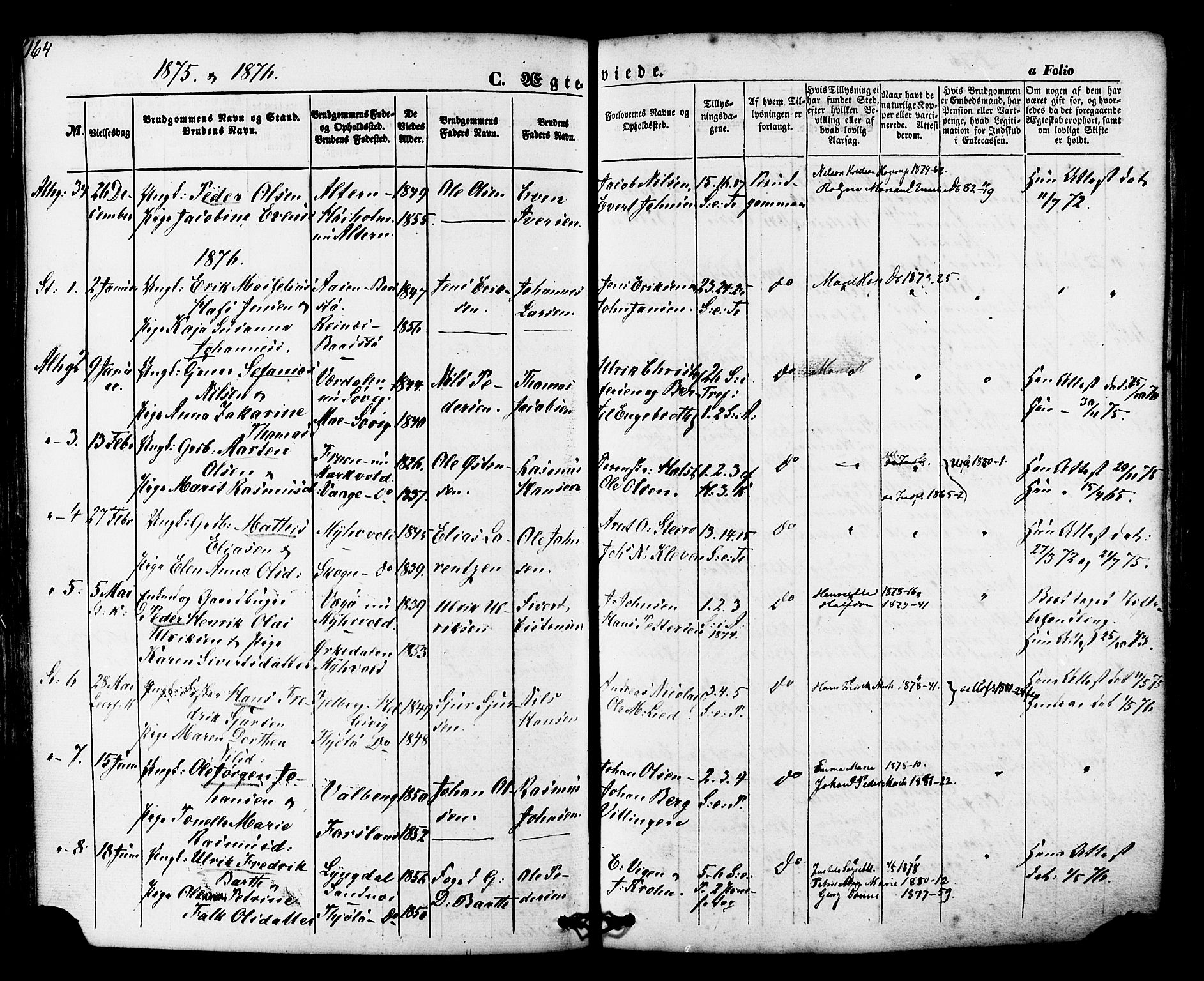 Ministerialprotokoller, klokkerbøker og fødselsregistre - Nordland, AV/SAT-A-1459/830/L0448: Parish register (official) no. 830A12, 1855-1878, p. 164