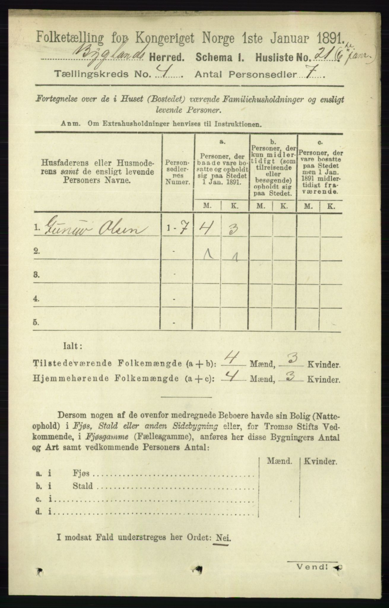 RA, 1891 census for 0938 Bygland, 1891, p. 849