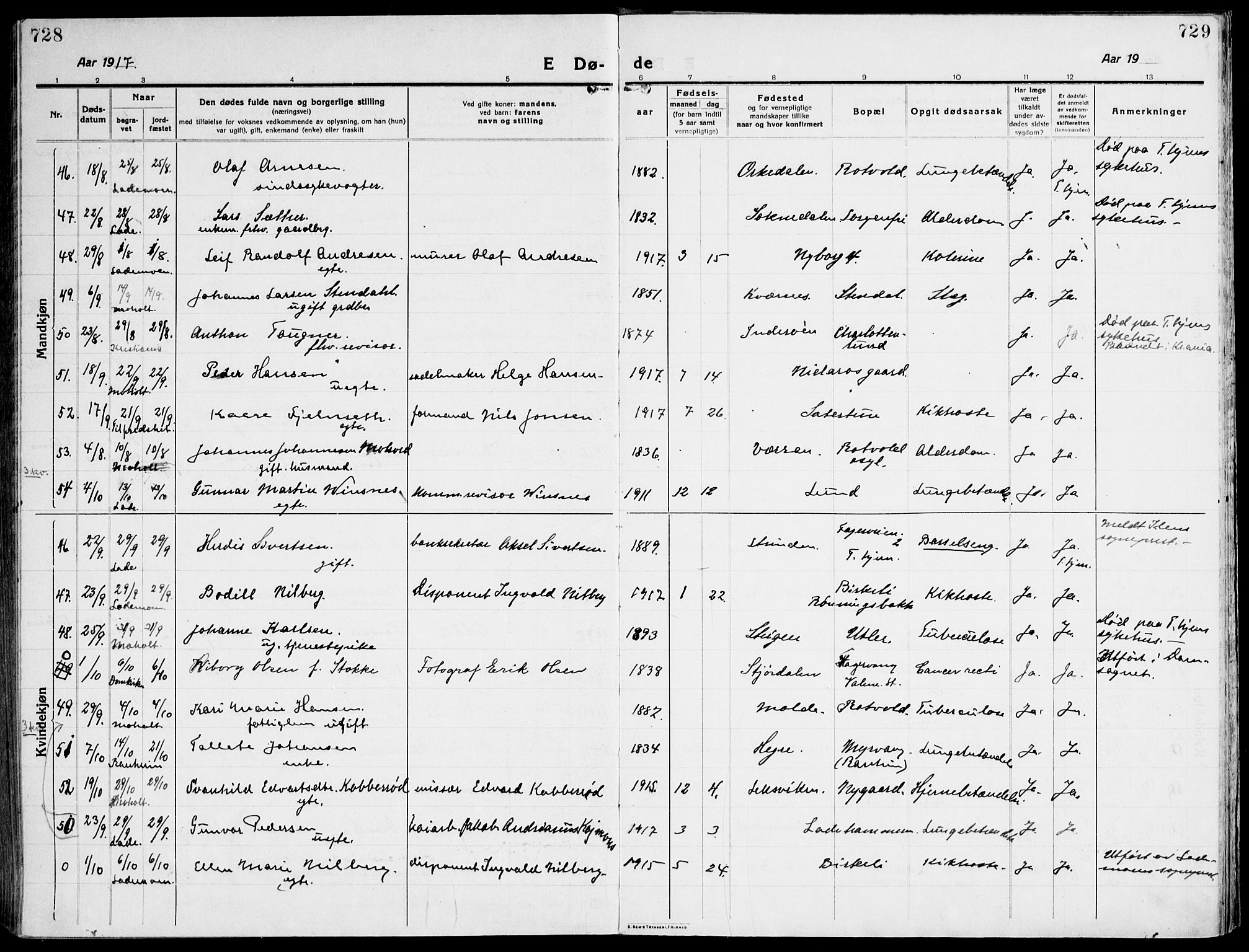 Ministerialprotokoller, klokkerbøker og fødselsregistre - Sør-Trøndelag, AV/SAT-A-1456/607/L0321: Parish register (official) no. 607A05, 1916-1935, p. 728-729