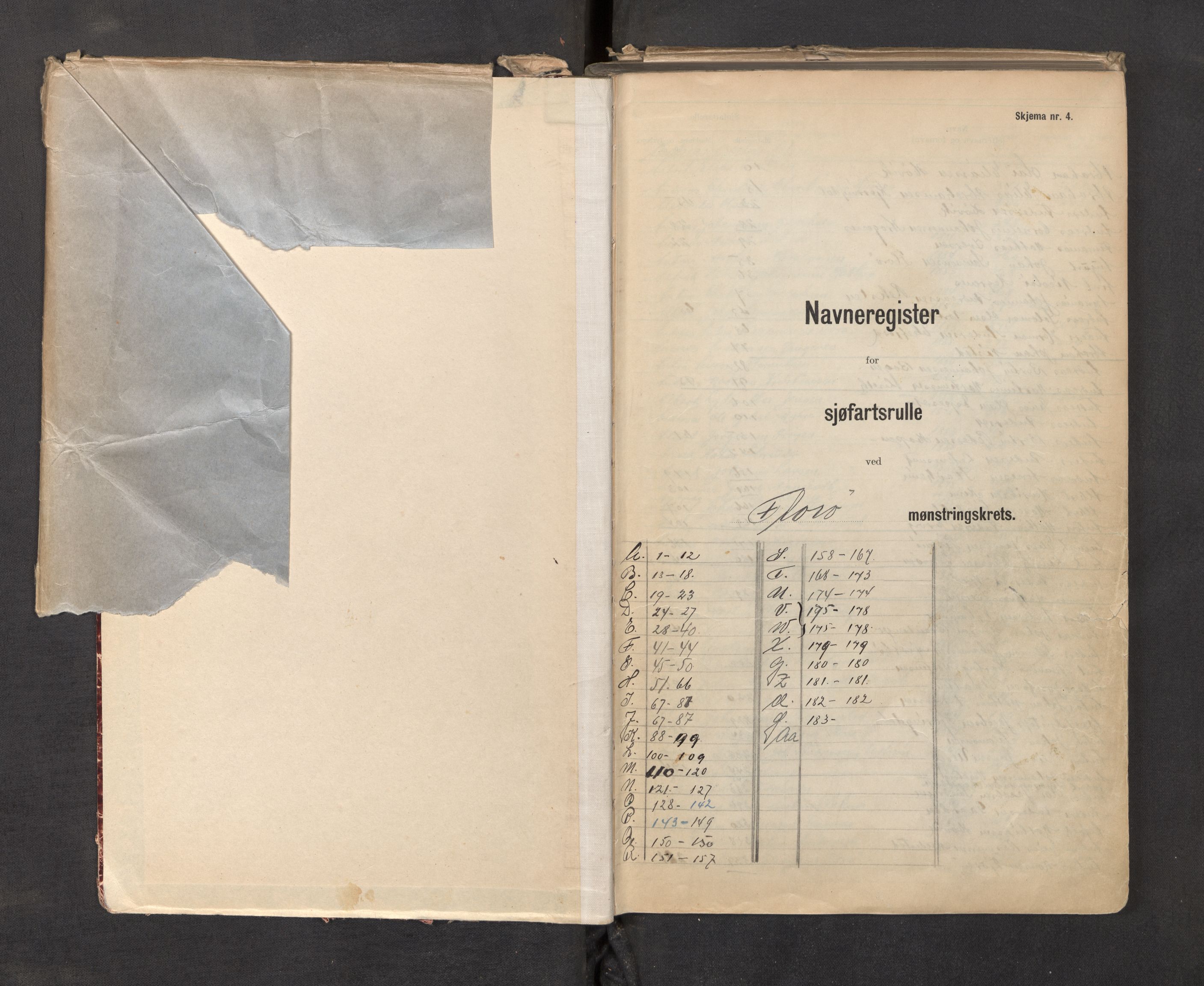 Innrulleringssjefen i Bergen, SAB/A-100050/F/Fa/L0006: Register til sjøfartsrulle, Florø krets, 1868-1949