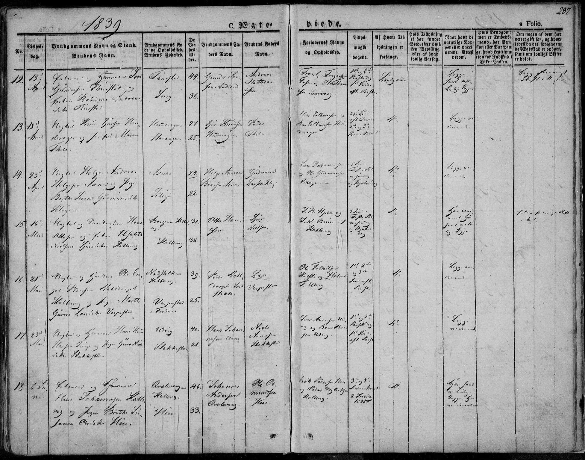 Avaldsnes sokneprestkontor, AV/SAST-A -101851/H/Ha/Haa/L0005: Parish register (official) no. A 5.1, 1825-1841, p. 287