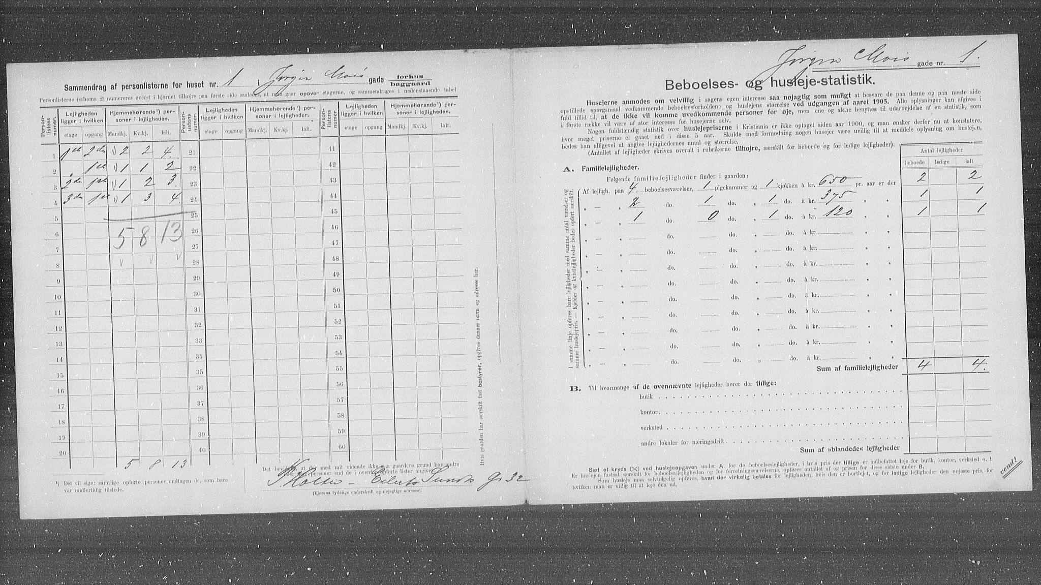 OBA, Municipal Census 1905 for Kristiania, 1905, p. 25037