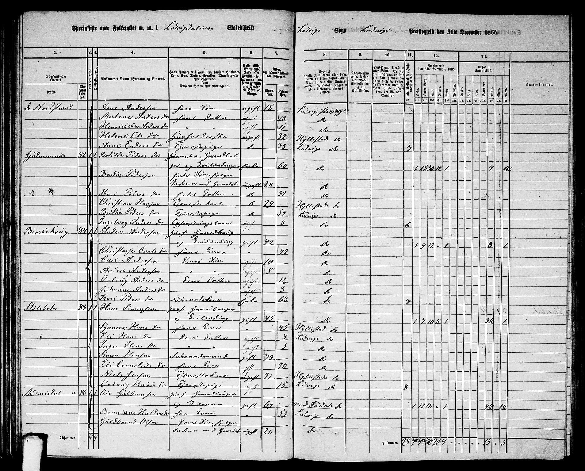 RA, 1865 census for Lavik, 1865, p. 65