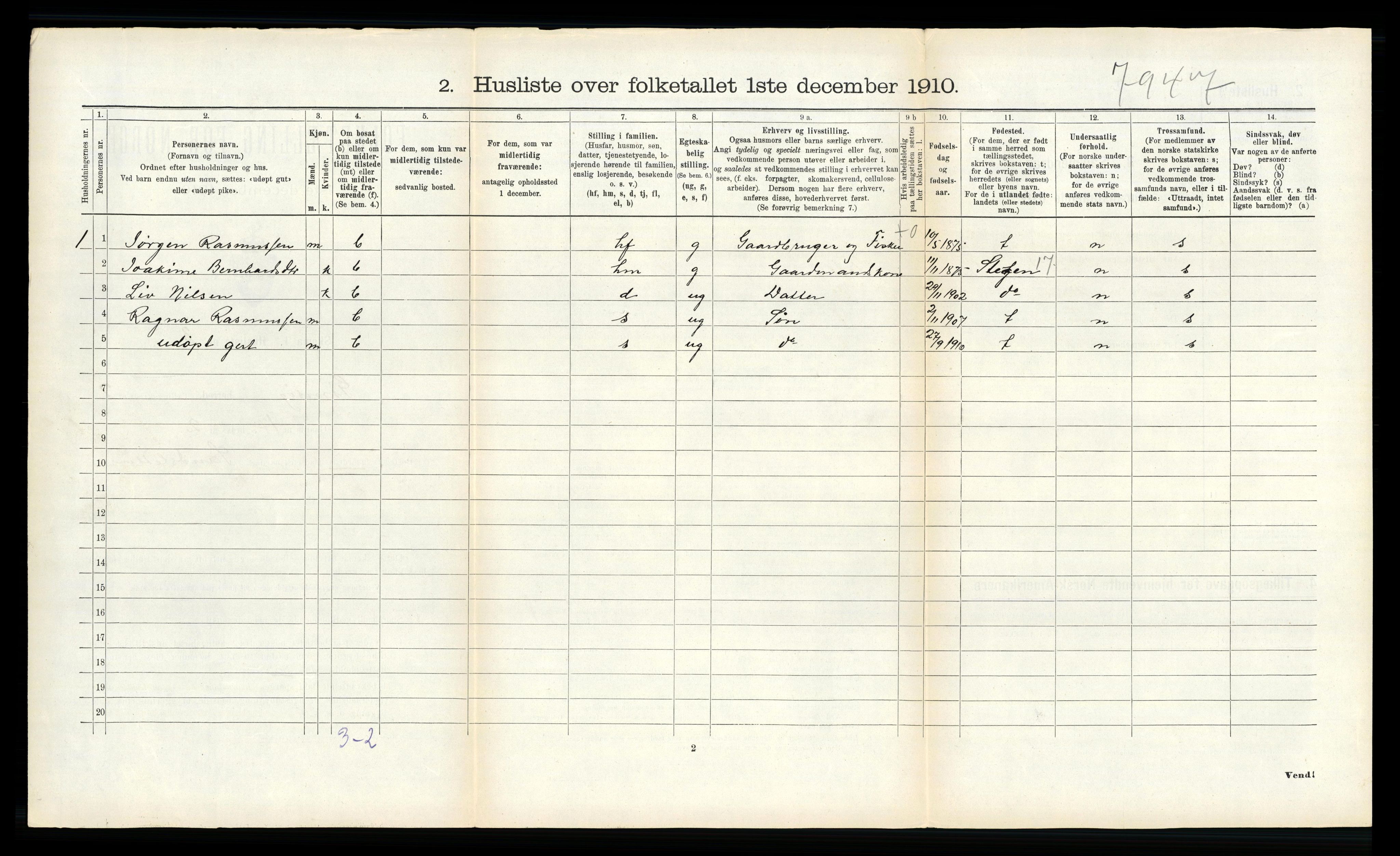 RA, 1910 census for Gimsøy, 1910, p. 150