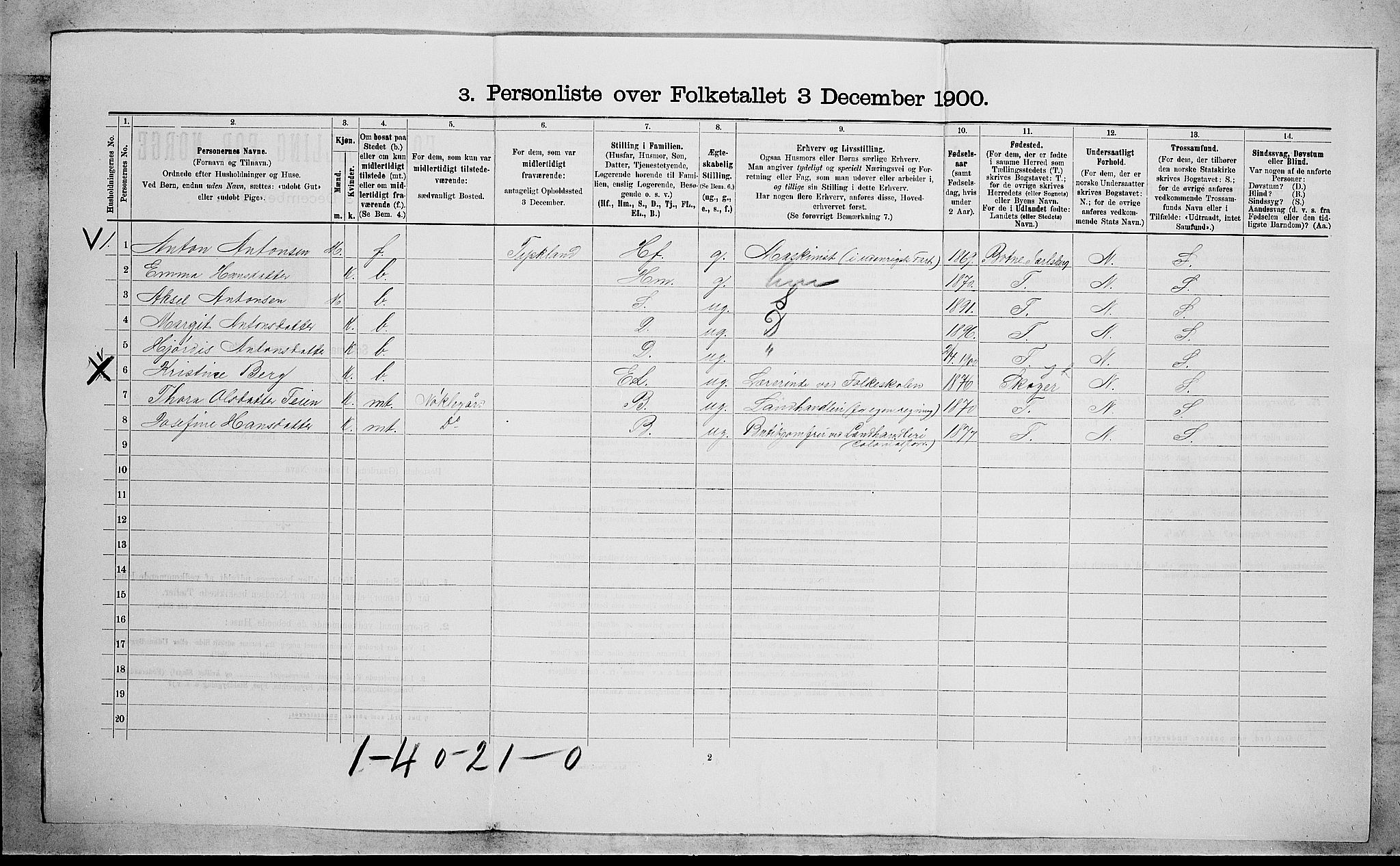 RA, 1900 census for Borre, 1900, p. 880