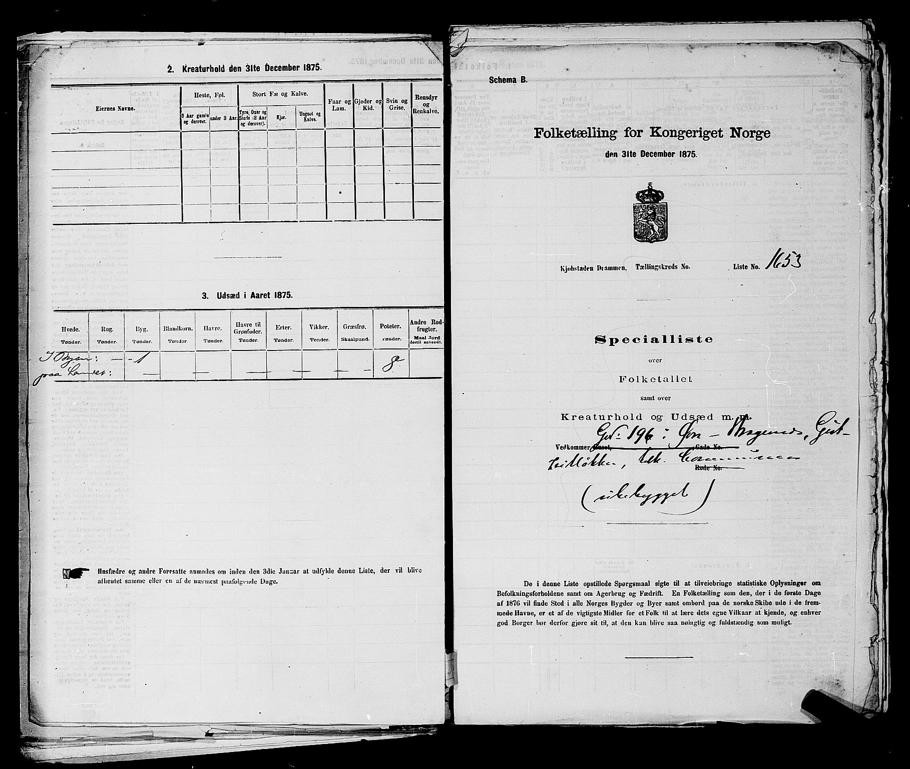 SAKO, 1875 census for 0602 Drammen, 1875, p. 3793