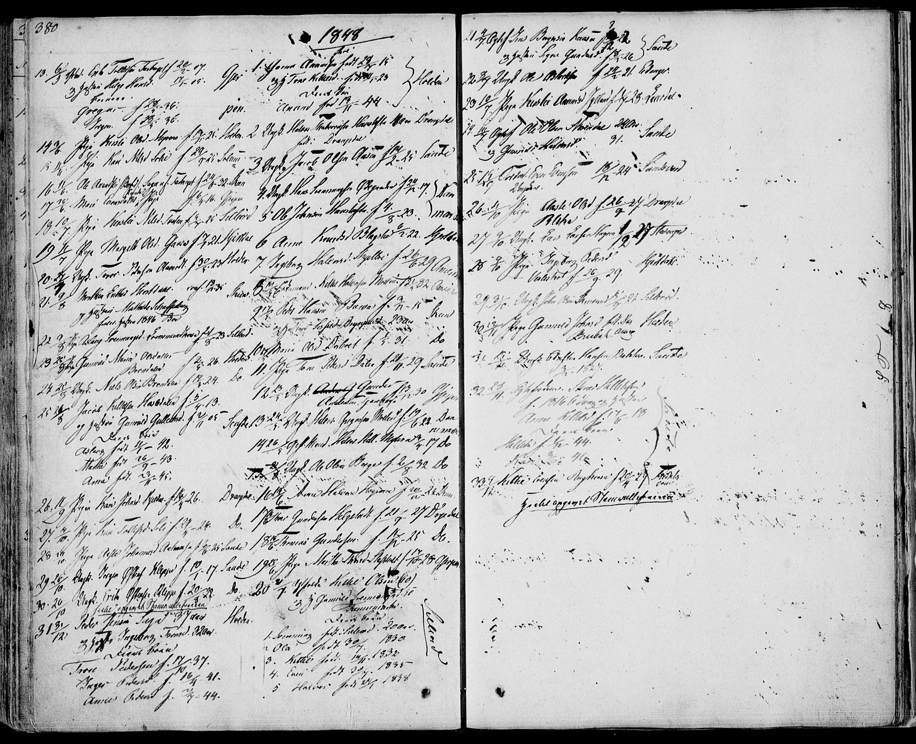 Bø kirkebøker, SAKO/A-257/F/Fa/L0007: Parish register (official) no. 7, 1831-1848, p. 380