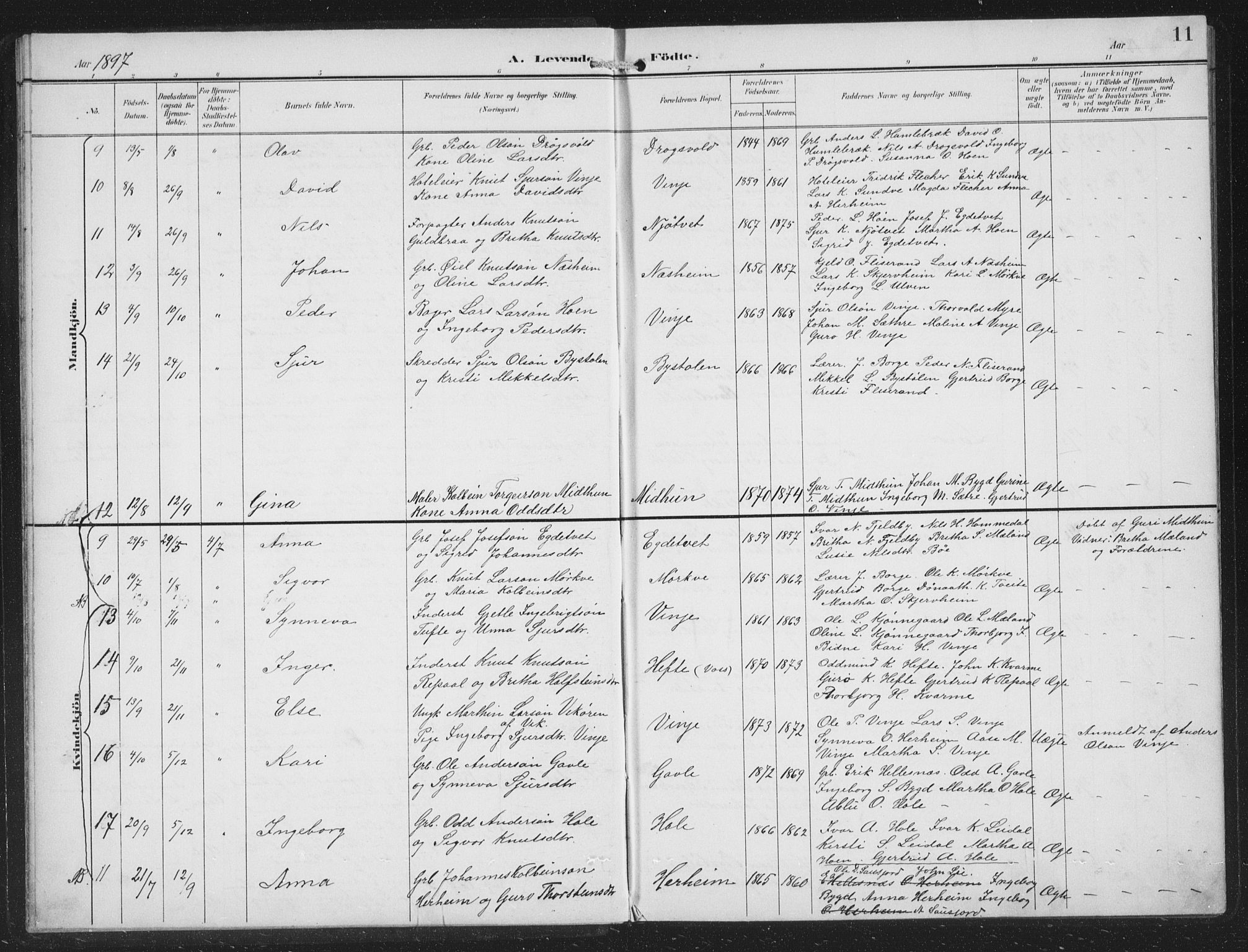 Vossestrand Sokneprestembete, AV/SAB-A-79101/H/Hab: Parish register (copy) no. B 4, 1894-1941, p. 11