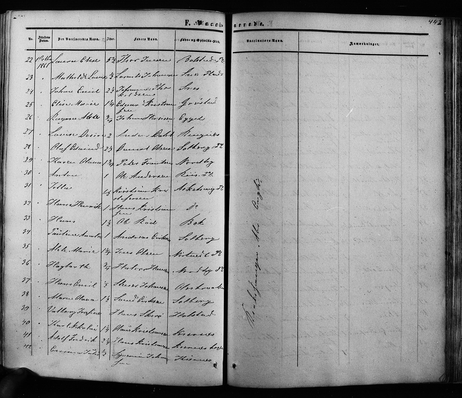 Ås prestekontor Kirkebøker, AV/SAO-A-10894/F/Fa/L0007: Parish register (official) no. I 7, 1854-1870, p. 442