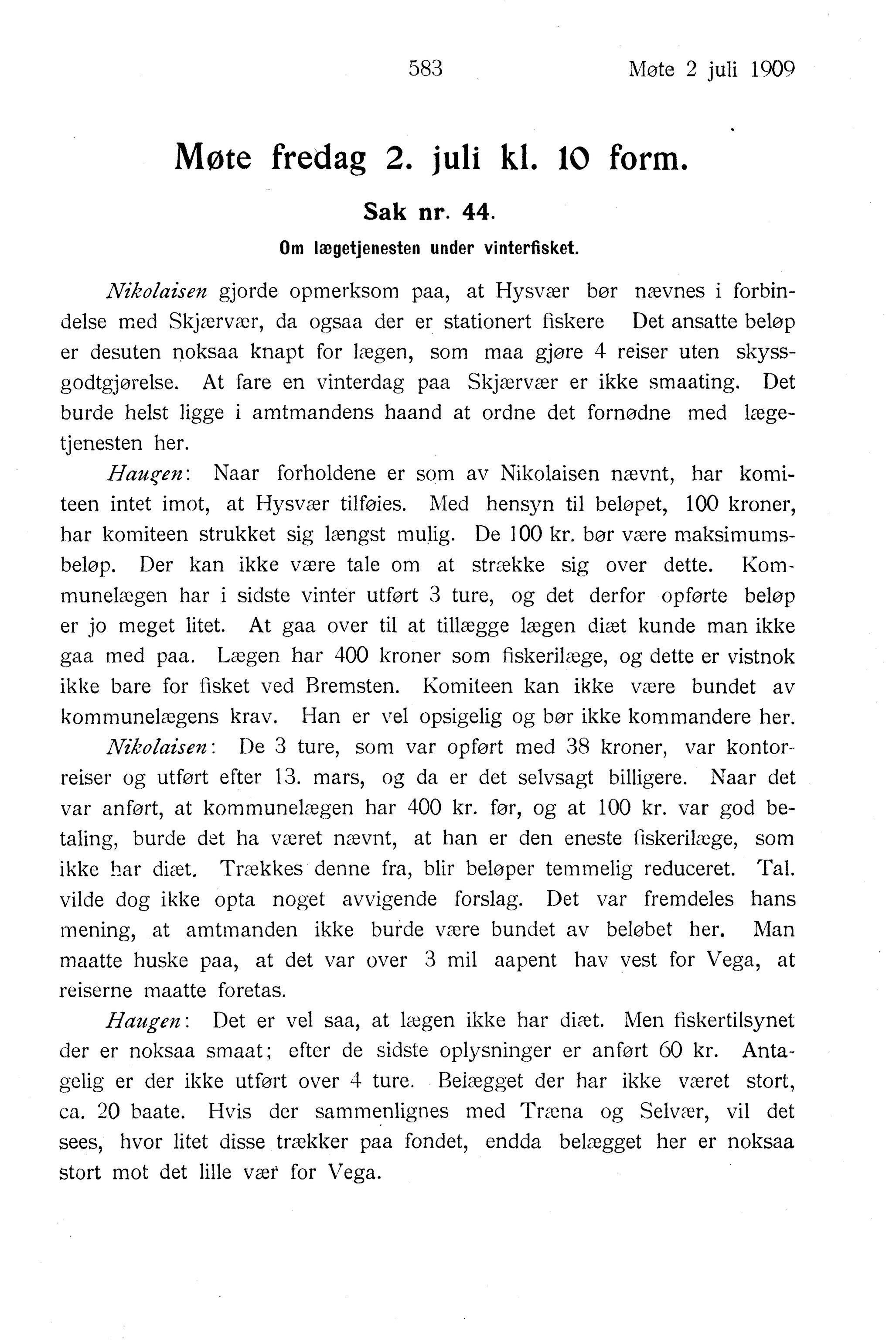 Nordland Fylkeskommune. Fylkestinget, AIN/NFK-17/176/A/Ac/L0032: Fylkestingsforhandlinger 1909, 1909, p. 583