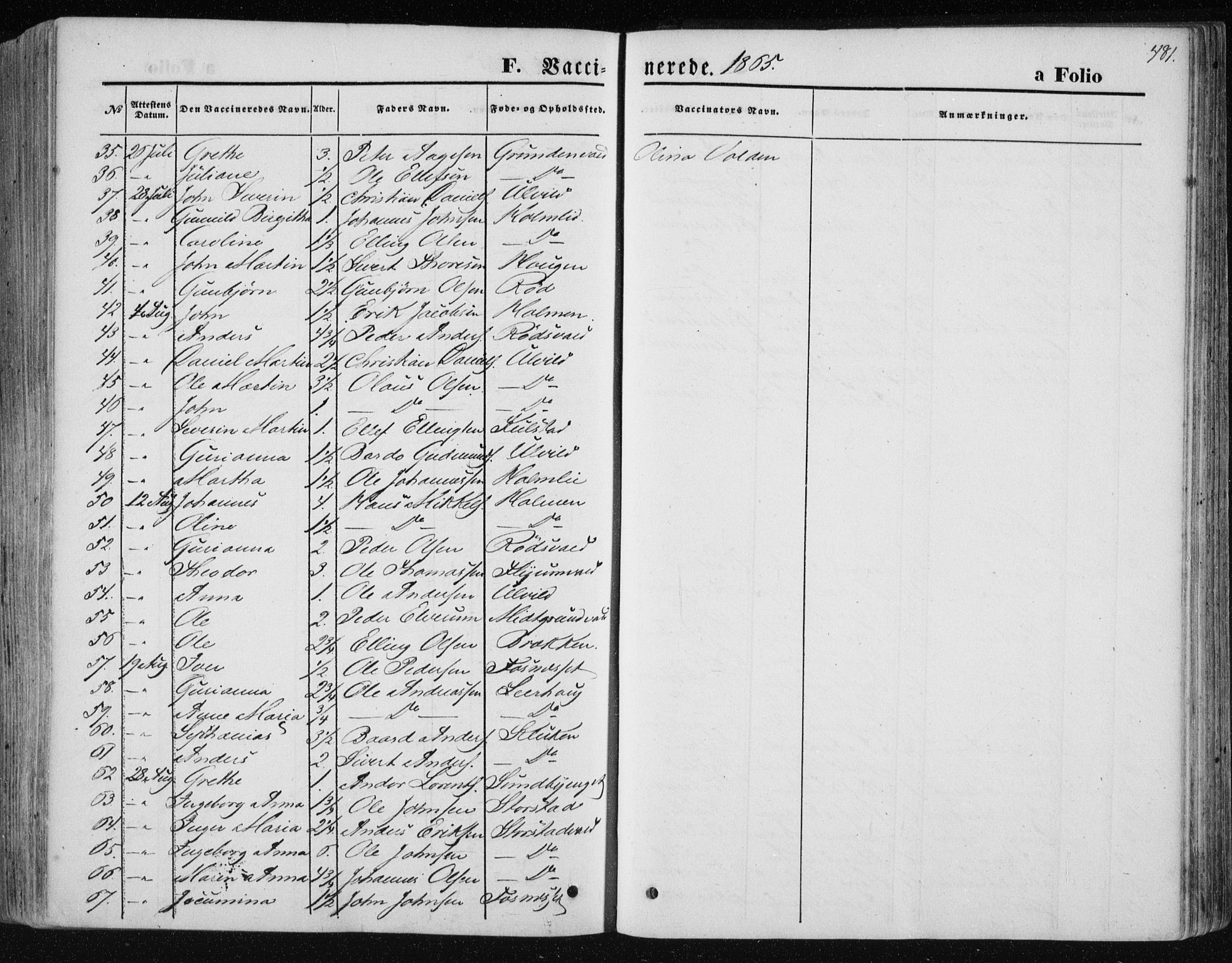 Ministerialprotokoller, klokkerbøker og fødselsregistre - Nord-Trøndelag, SAT/A-1458/723/L0241: Parish register (official) no. 723A10, 1860-1869, p. 481