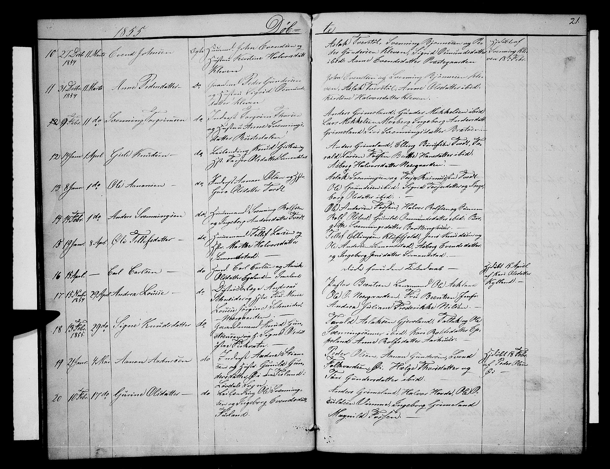 Åmli sokneprestkontor, AV/SAK-1111-0050/F/Fb/Fbc/L0002: Parish register (copy) no. B 2, 1850-1867, p. 21