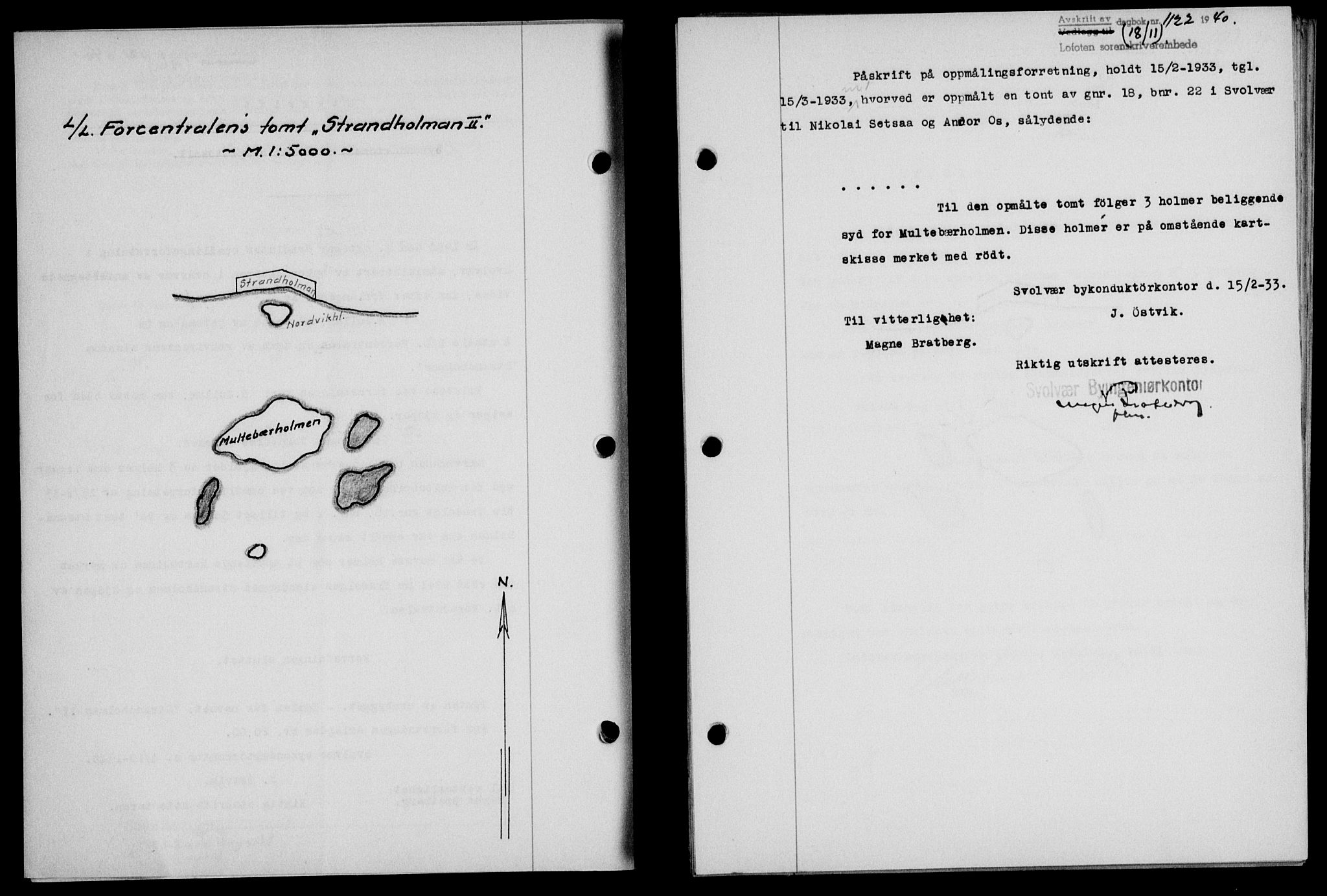 Lofoten sorenskriveri, SAT/A-0017/1/2/2C/L0008a: Mortgage book no. 8a, 1940-1941, Diary no: : 1122/1940