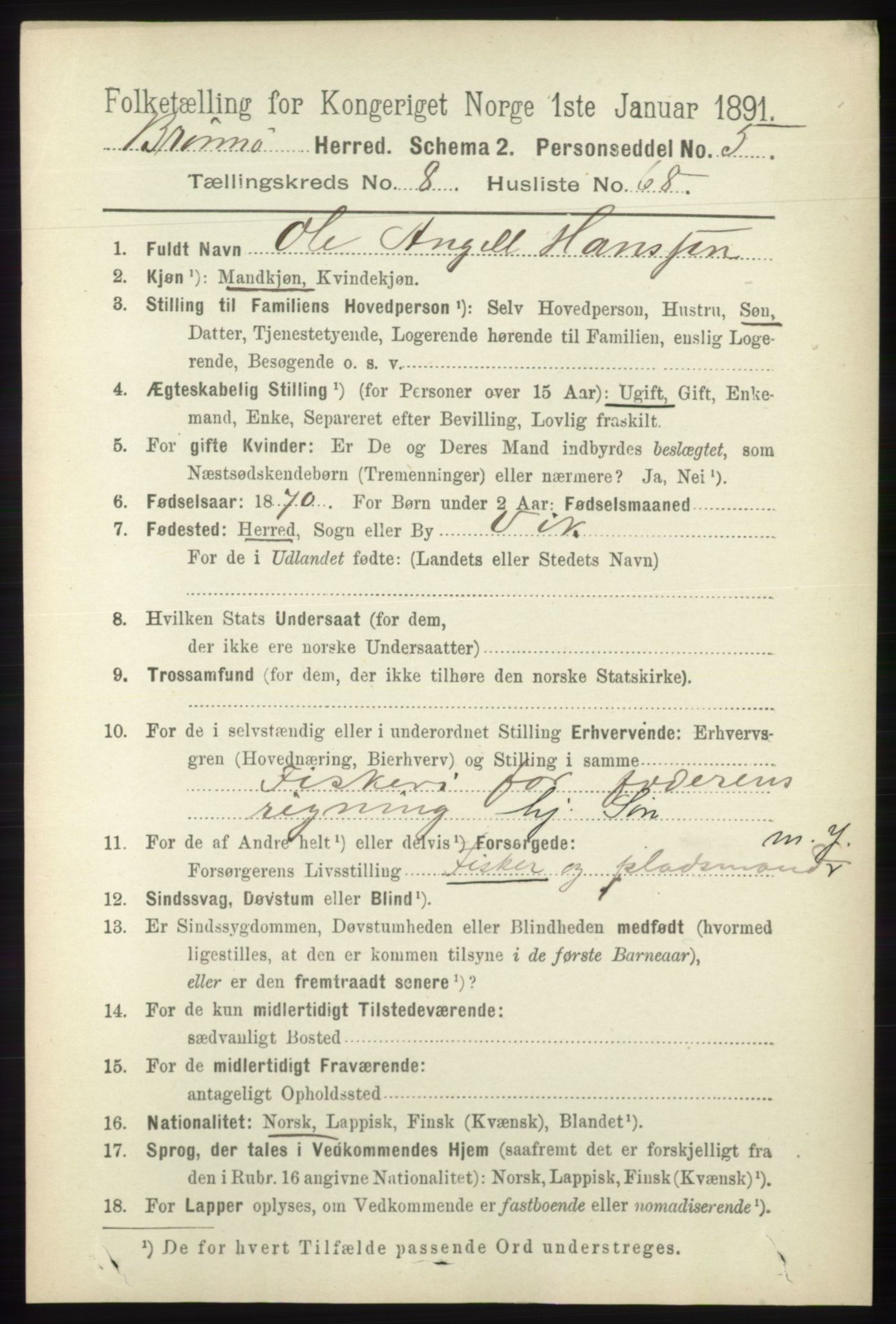 RA, 1891 census for 1814 Brønnøy, 1891, p. 4806