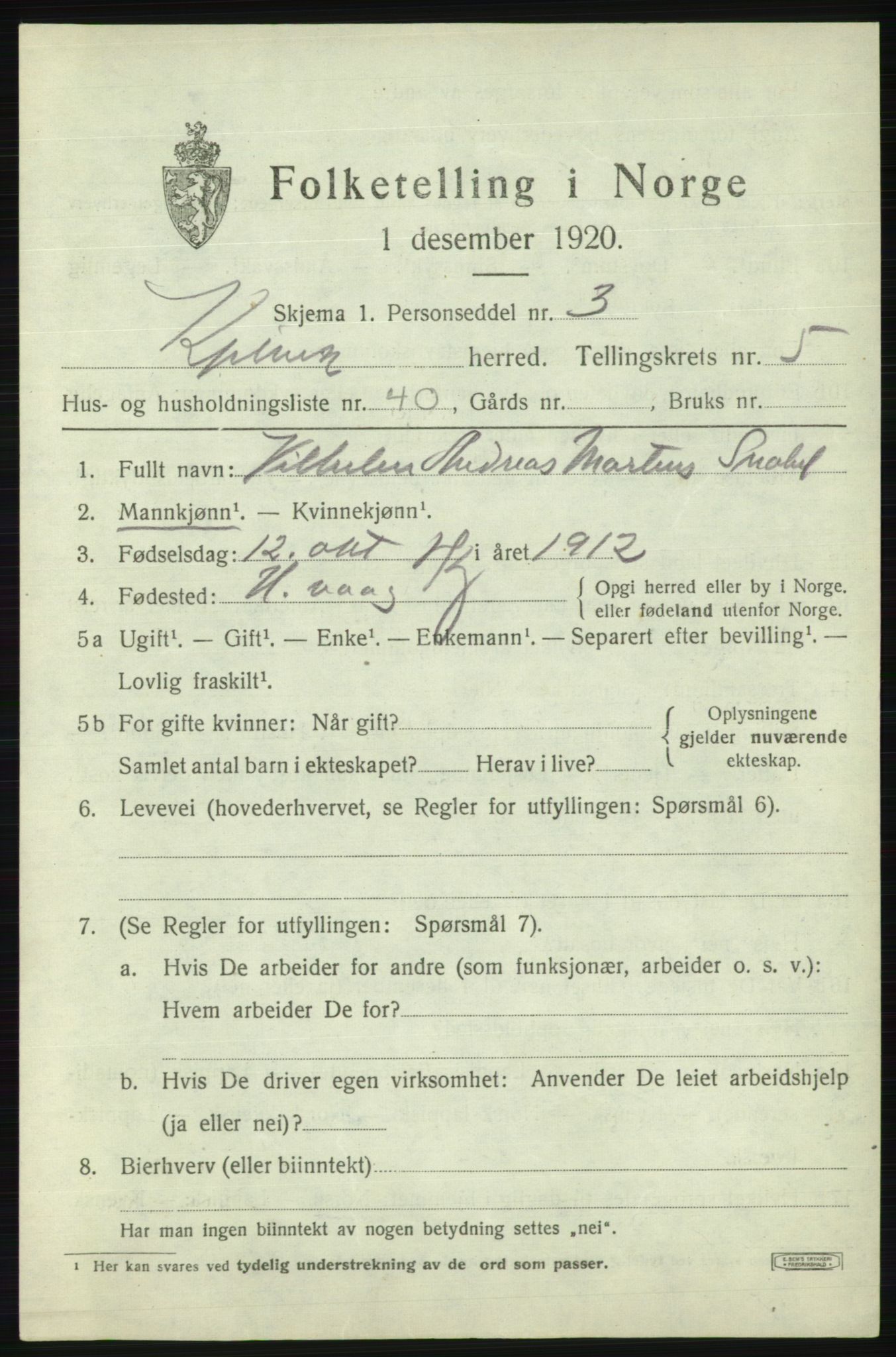 SATØ, 1920 census for Kjelvik, 1920, p. 2789