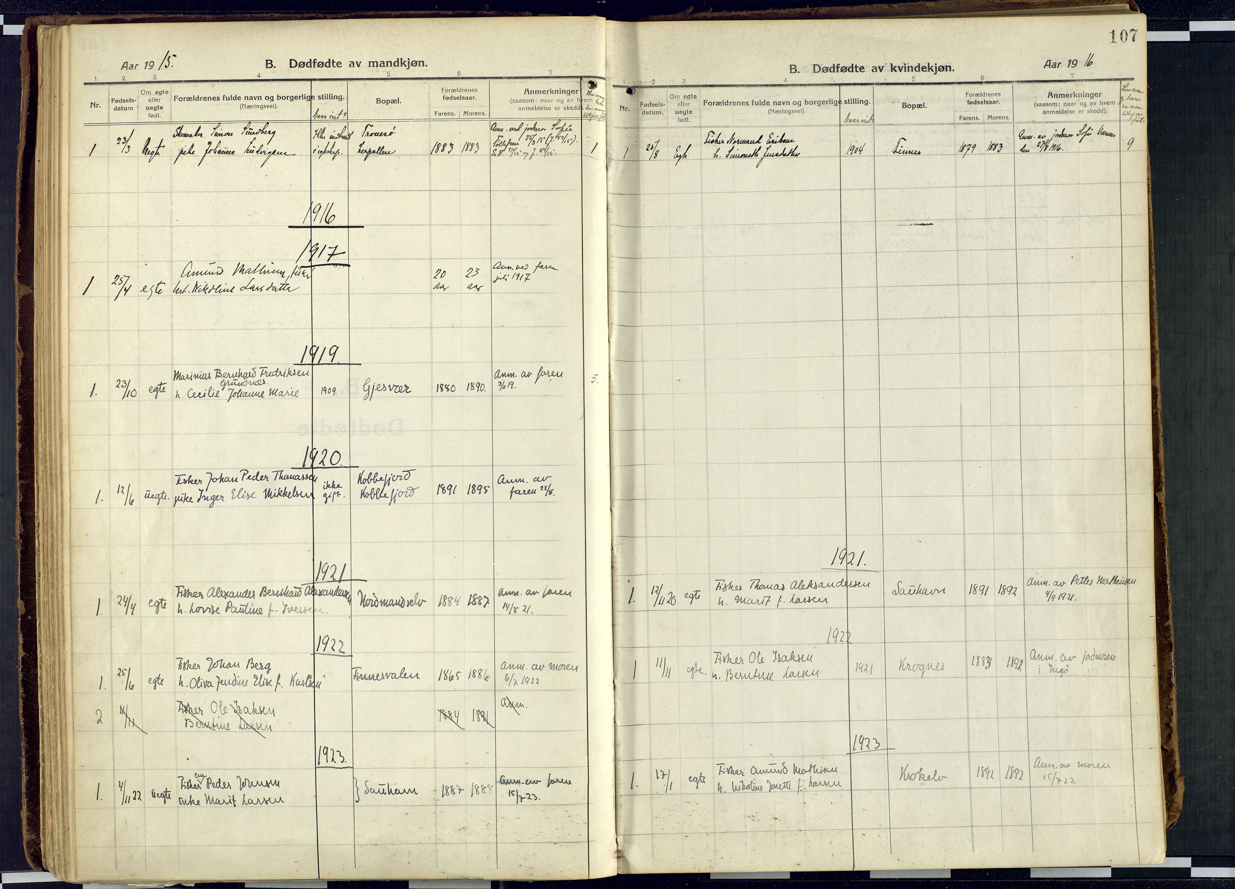 Måsøy sokneprestkontor, AV/SATØ-S-1348/H/Ha/L0010kirke: Parish register (official) no. 10, 1915-1933, p. 107