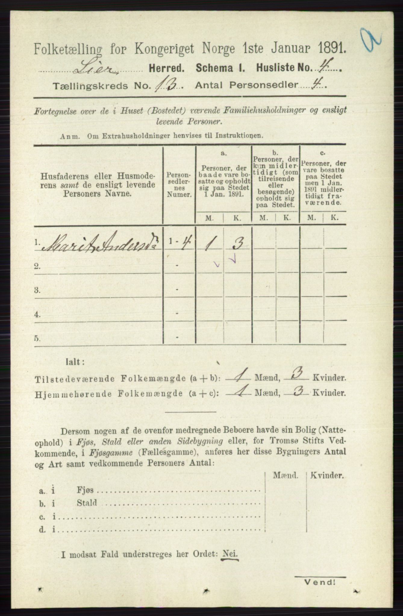 RA, 1891 census for 0626 Lier, 1891, p. 7834