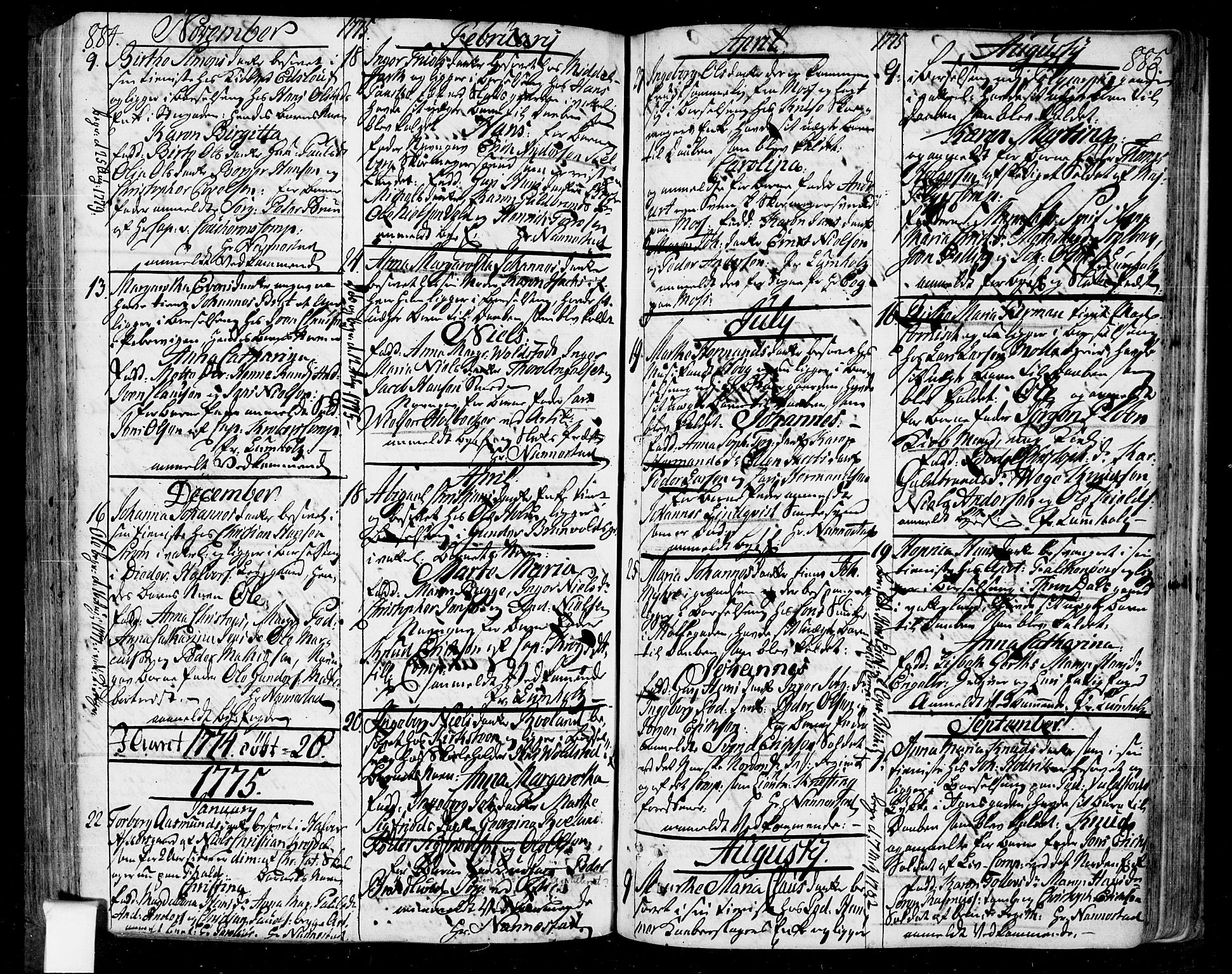 Oslo domkirke Kirkebøker, SAO/A-10752/F/Fa/L0004: Parish register (official) no. 4, 1743-1786, p. 884-885