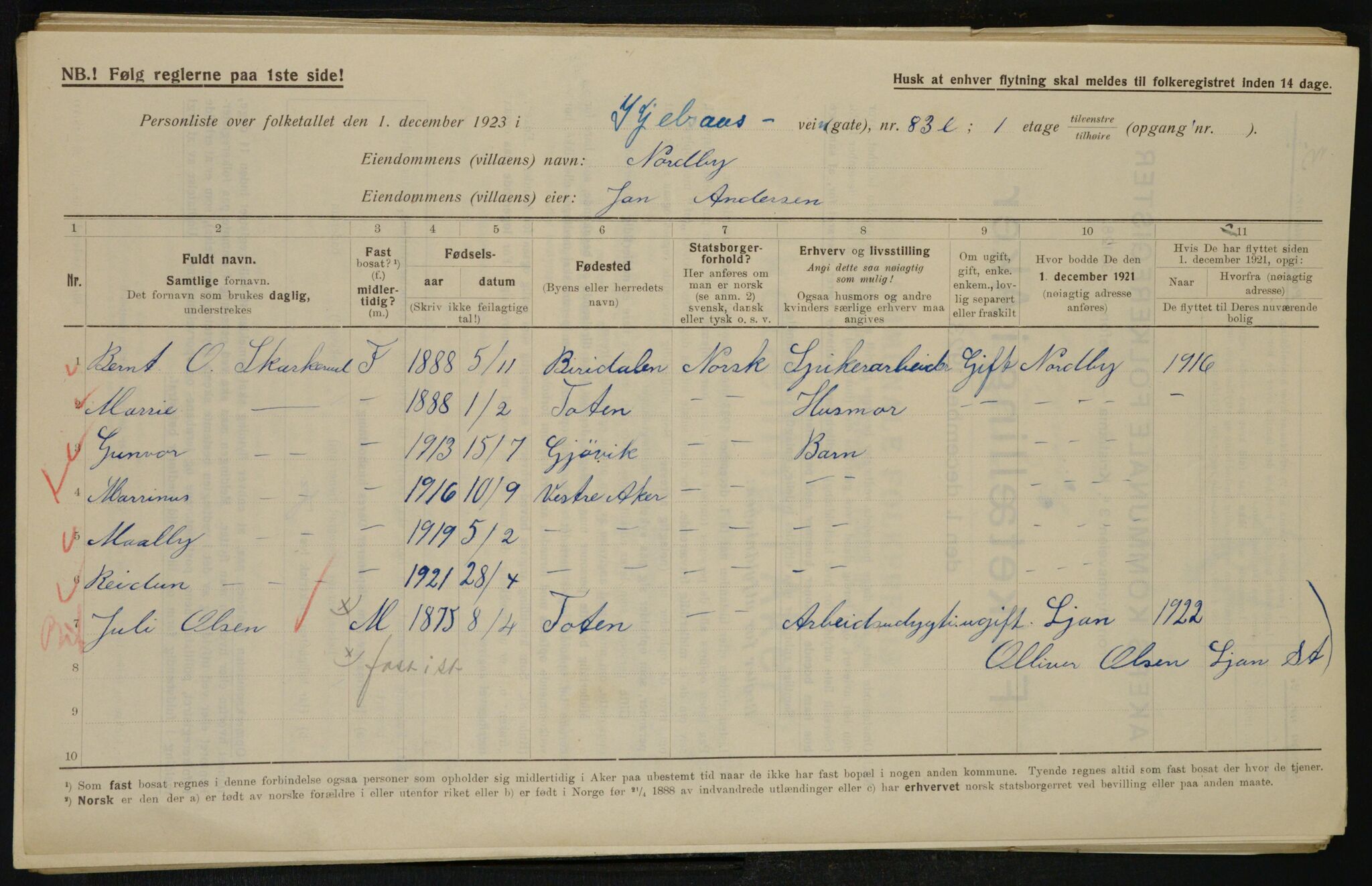 , Municipal Census 1923 for Aker, 1923, p. 13551